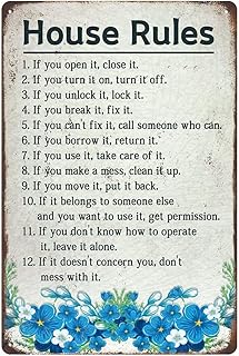 House Rules Sign Room Rules Sign House Rules Metal Sign Farmhouse Living Room Home Decor Wall Art 8x12In Inspirational Family Quote Tin Signs
