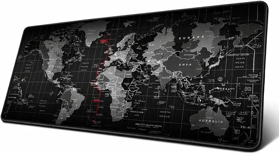 Mouse Pad Gamer Extra Grande 700x350x3mm Bordas Costuradas e Base Antiderrapante Mapa Mundi