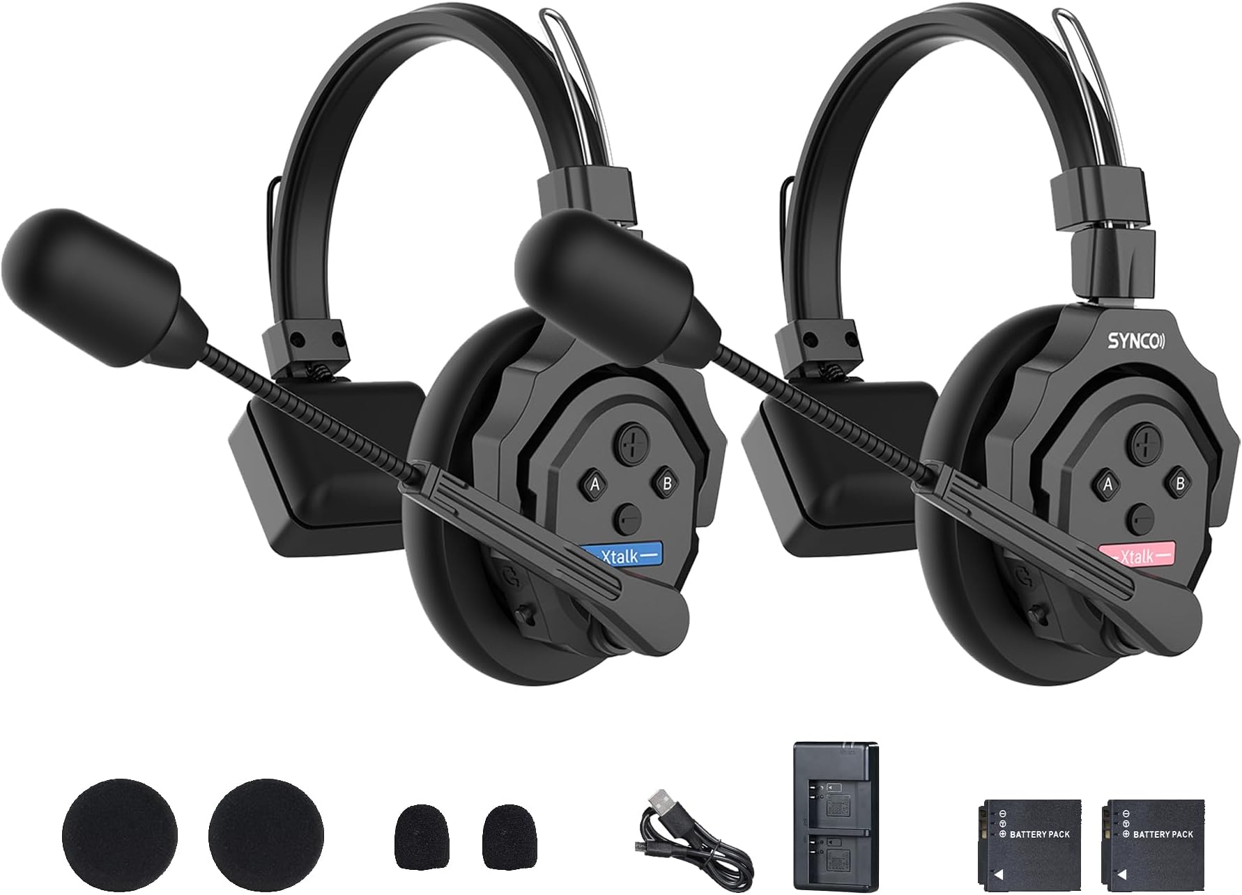 SYNCO XTalk X2 2.4GHz Wireless Headset with Microphone Intercom System Random Master Device Design for Movie Shoot Live Show Stage Performance (2PCS)