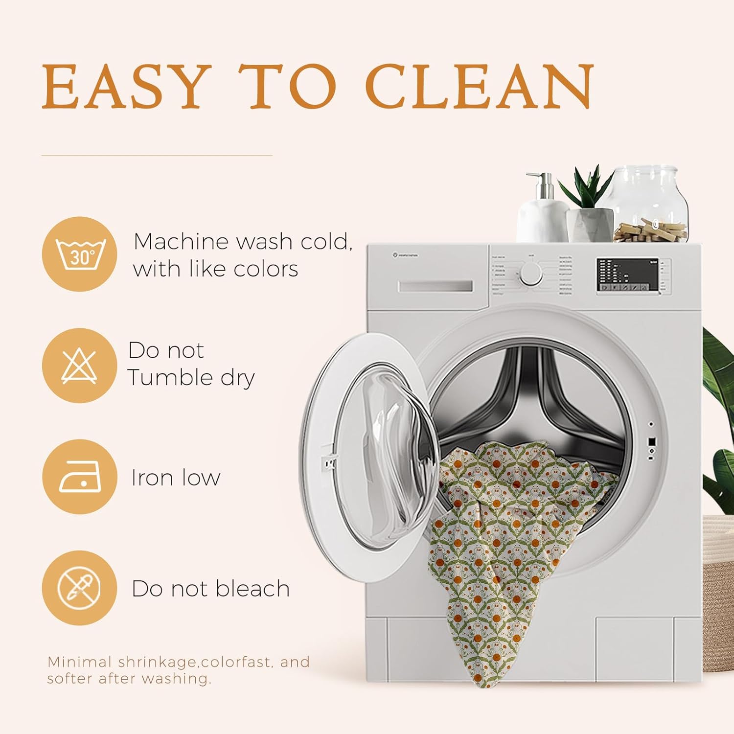 French Linen Tablecloth Rectangular, Vintage Block Print Table Cloth, Waterproof Table Cover for Picnic Dining Party Wedding, Marigold Orange, 55x71'' - Image 6