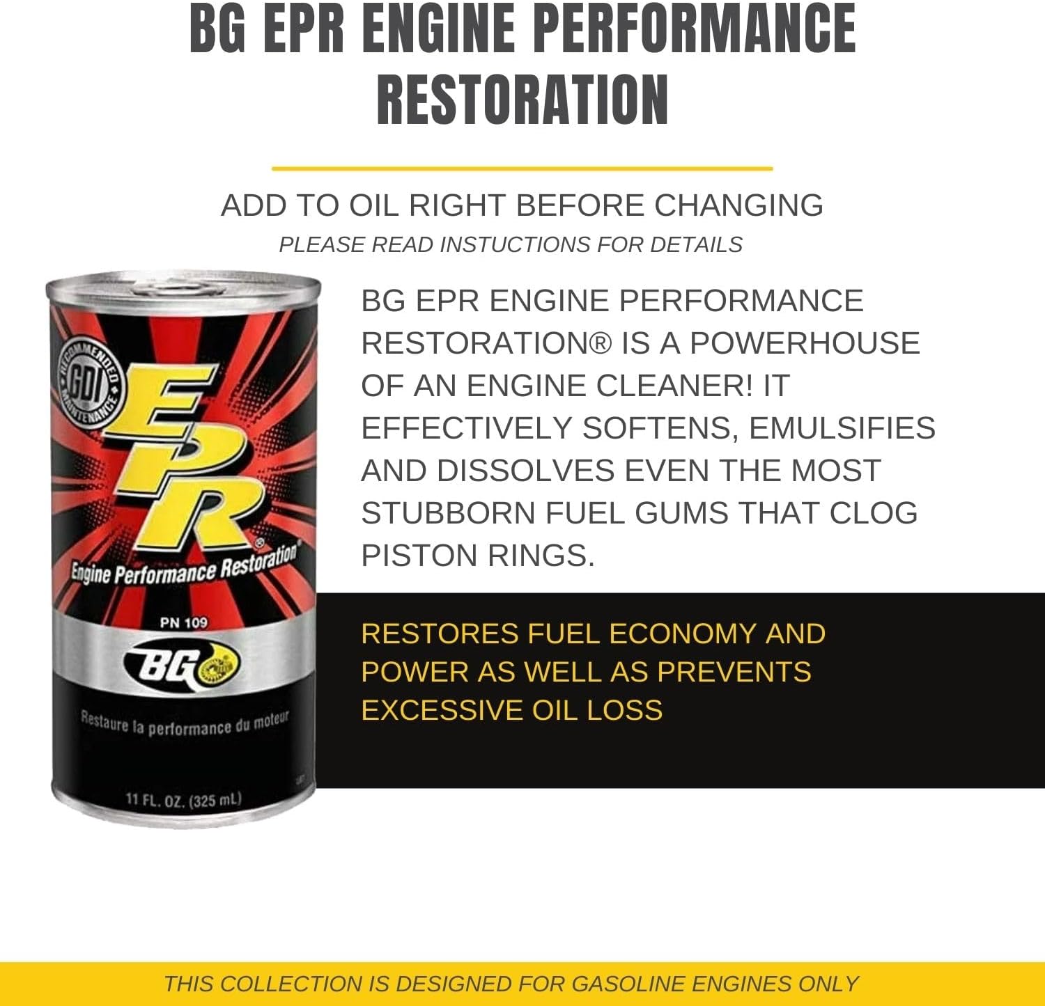 Smilyeez Listing for BG MOA PN 115 Motor Oil Additive Lubrication Supplement & EPR PN 109 Engine Restore and Cleaner (1 Kit) with Pocket Screwdriver