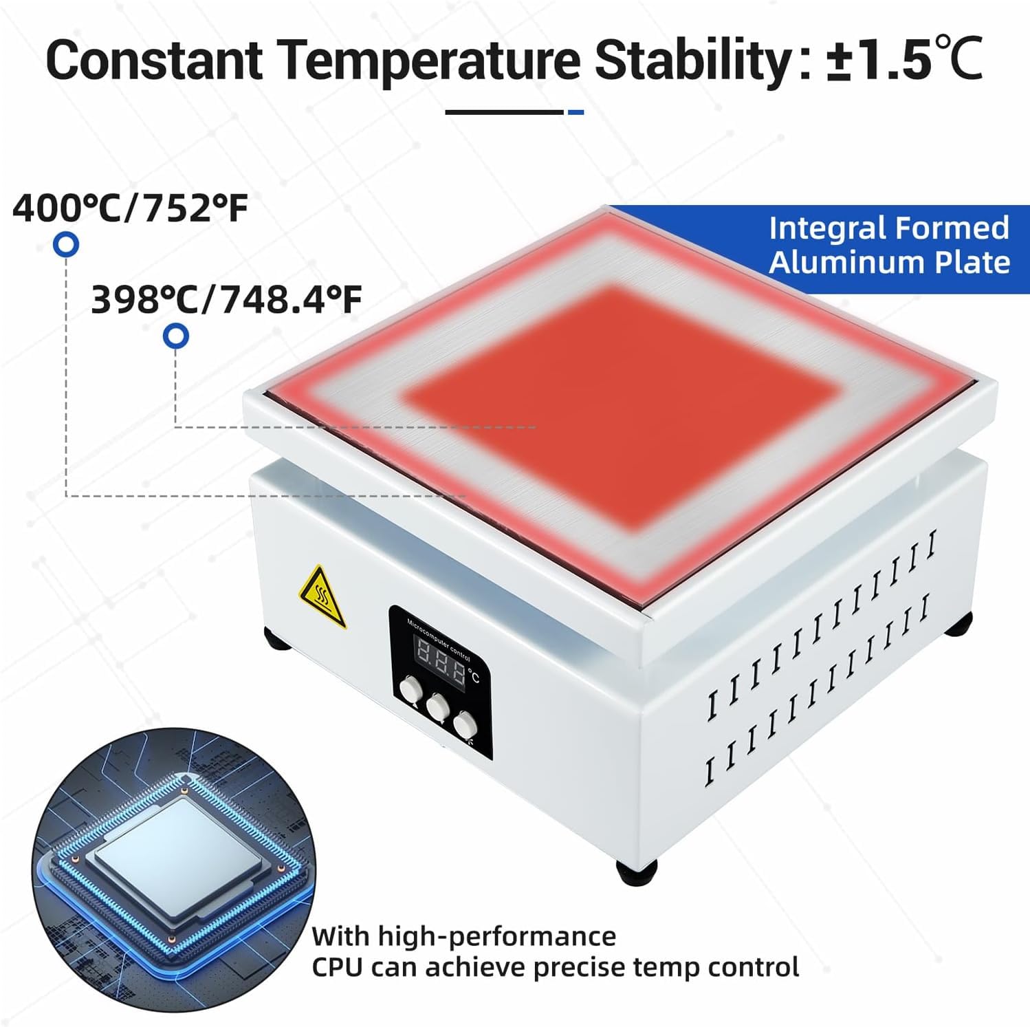 800W Heizplatte 400°C Vorwärmstation Digital Elektronisch LED-Mikrocomputer mit LED-Display EU-Stecker 20 * 20cm
