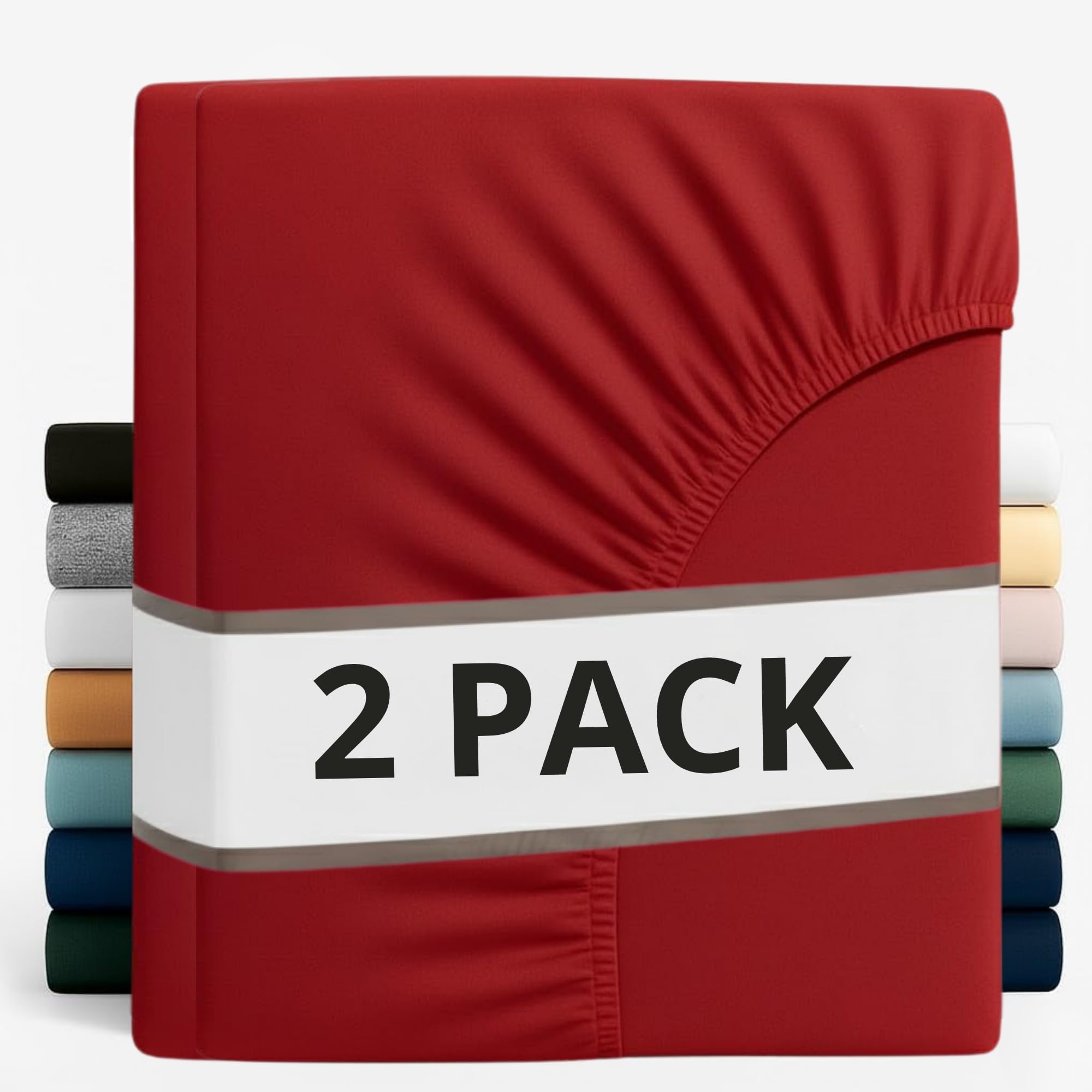 Z&A Bedding 2 Pcs King Fitted Sheet Red - 30CM Extra Deep Elastic Corners Bedsheet - Super Soft Brushed Microfibre Bottom Sheet - Washable, Shrinkage & Fade Resistant — image 1