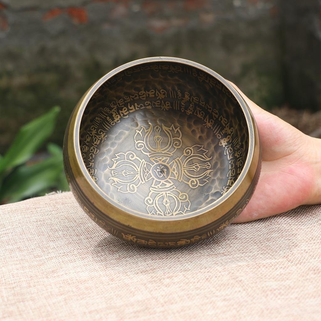 Campana tibetana tibetana, in rame, con martelletto e cuscino