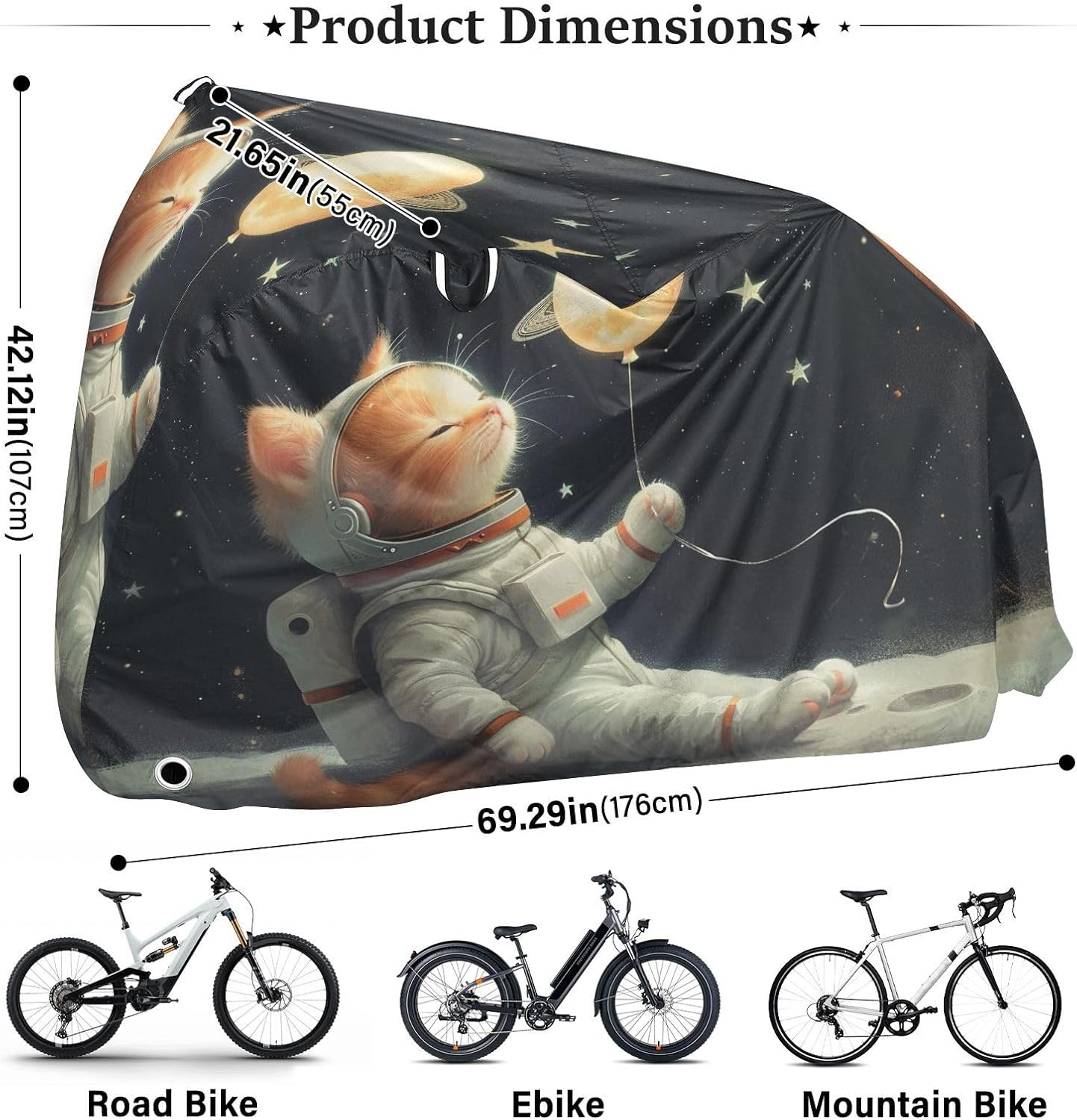 ALAZA Cat Kitten Astronaut Bike Cover Waterproof Outdoor Ebike Bicycle Covers Tarp Protection for 1/2 Bikes, Sun UV Dust Wind Proof