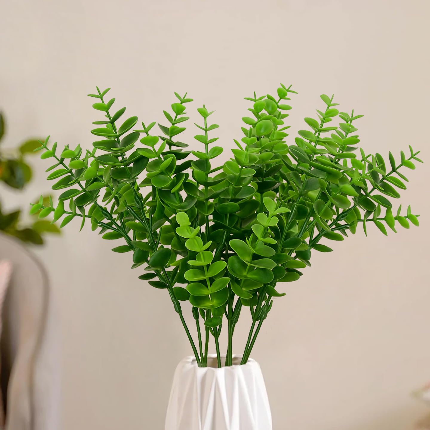 TIED RIBBONS Set of 4 Artificial Eucalyptus Bunch (Green, 12.5 Inch x 9.43 Inch) - for Vase Pot Home Décor Realistic Greenery Stems, Living Room, Office, Wedding & Party Gift Item (Vase not Included)-image-29