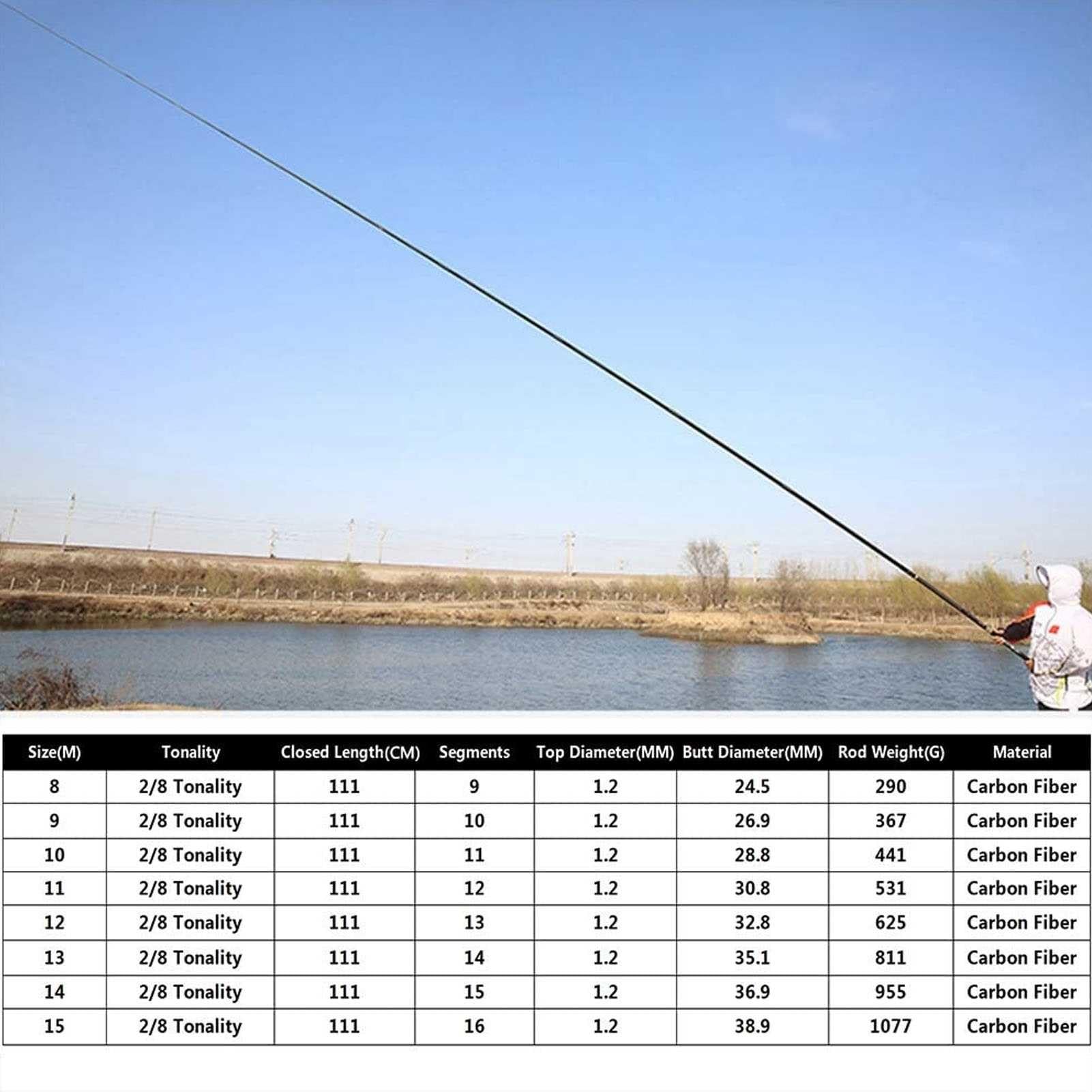 TSHIGO Canne a Pêche au Coup Chinoise Carpe Carbone Télescopique 8m,9m,10m,11m,12m,13m,14m,15m Extensible Canne a Pêche (Size : 10m)