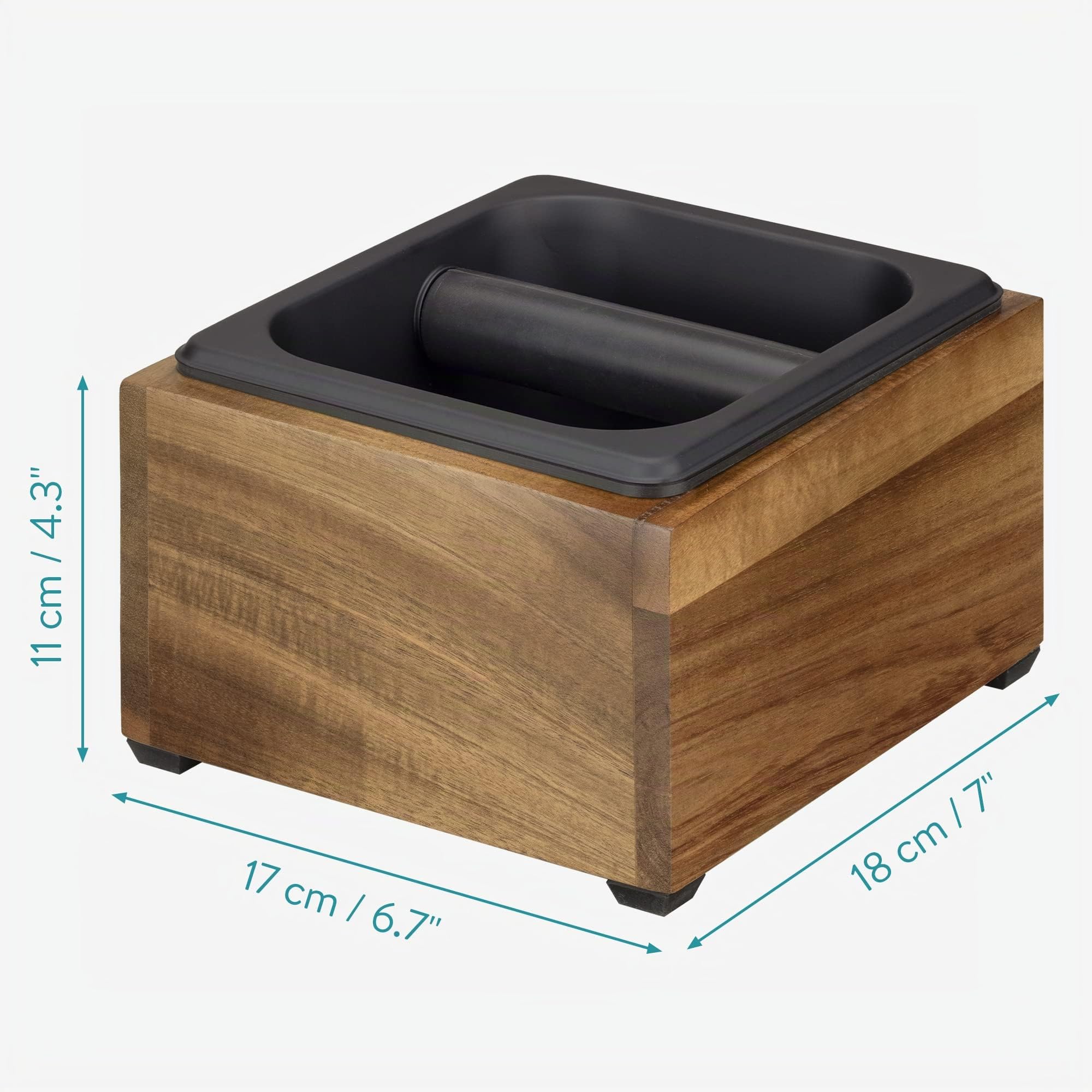 Navaris Recipiente para posos de café - Caja para vaciar portafiltro de cafetera infusiones - Contenedor de cafés Madera y Metal - 18 x 17 x 11 cm