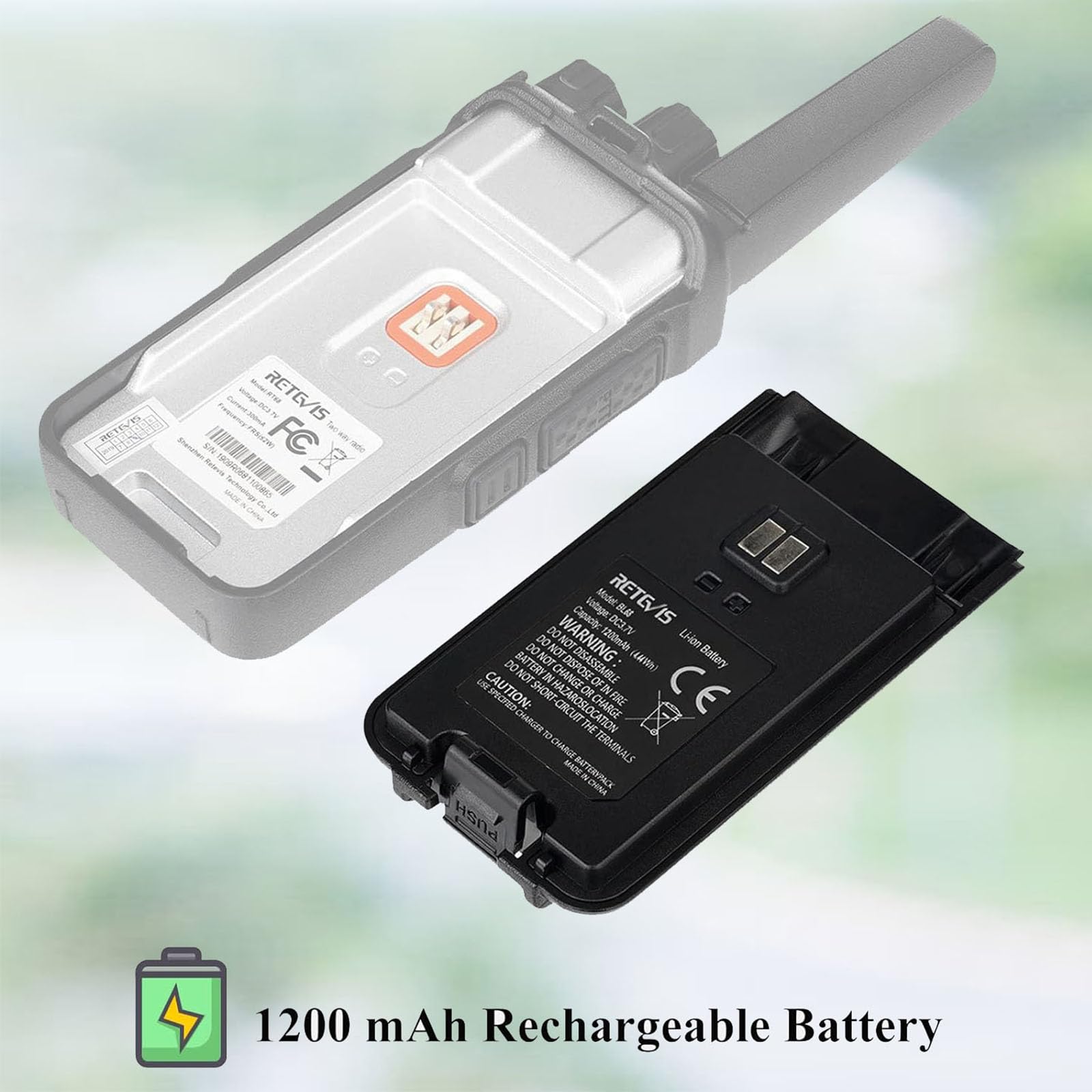 Retevis RT668 Walkie Talkie Baterías, Baterías Recargables de Iones de Litio, 3.7V 1200mAh, Compatible con Walkie Talkie RT668, Radio Bidireccional (Negro, 2 Piezas)