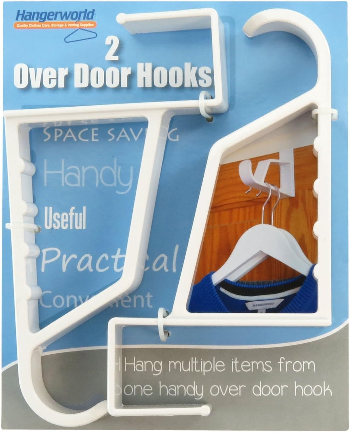 HANGERWORLD 2 Pack Over The Door Hooks for Hangers - Extra Strong White Plastic Over Door Hook for Hanging Clothes, Towels, Robes, Hats, Bags and More
