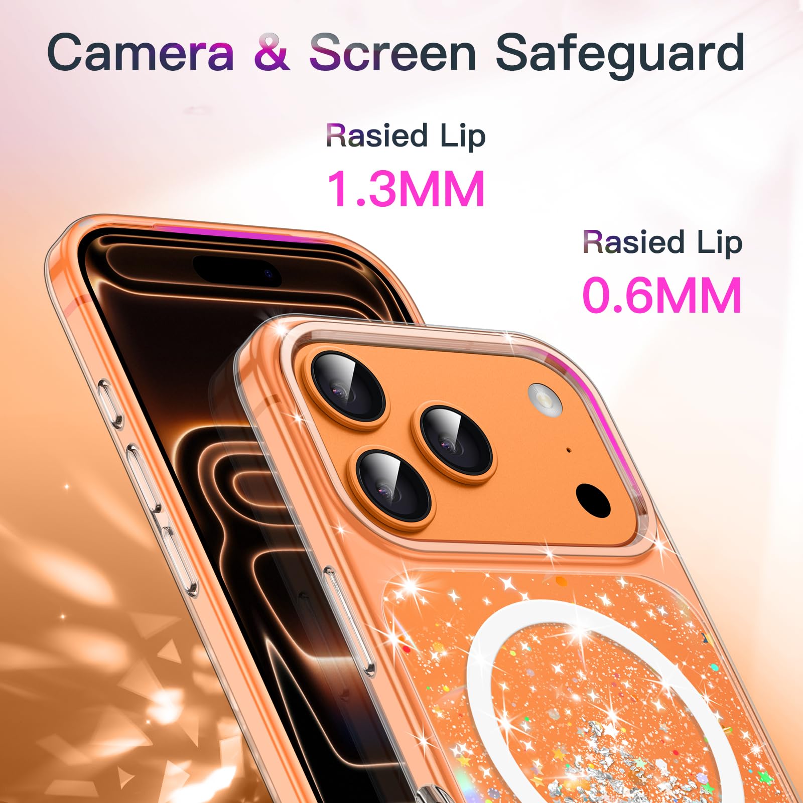 JETech Capa Glitter Magnética para iPhone 17 Pro Max, Laranja