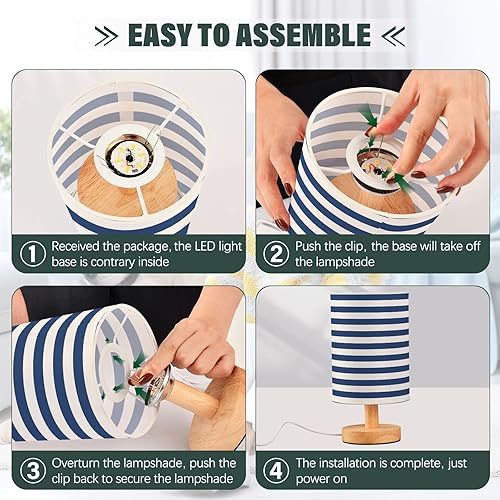 Miniatura 4 de Lámpara de mesa LED con diseño de rayas blancas y azul marino estética, para niñas, hogar, mini lampara de mesa