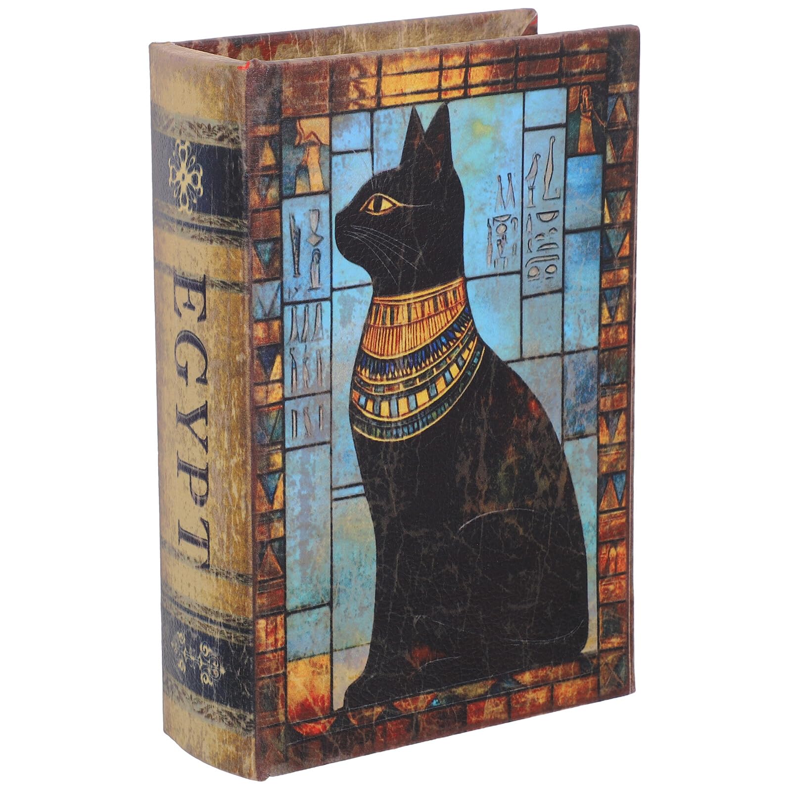 BESPORTBLE Decorative Book Box with Egyptian Cat Design Faux Book Storage Case for Jewelry Trinkets Keepsakes Home Office Shelf Organizer