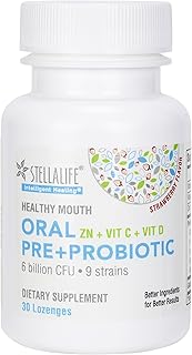 Probiotics Oral PRE+PROBIOTICS LOZENGES, Dental Probiotics for Healthy Teeth/Gums, Bad Breath, VIT C & D, Zinc, Xylitol, Strawberry Flavor