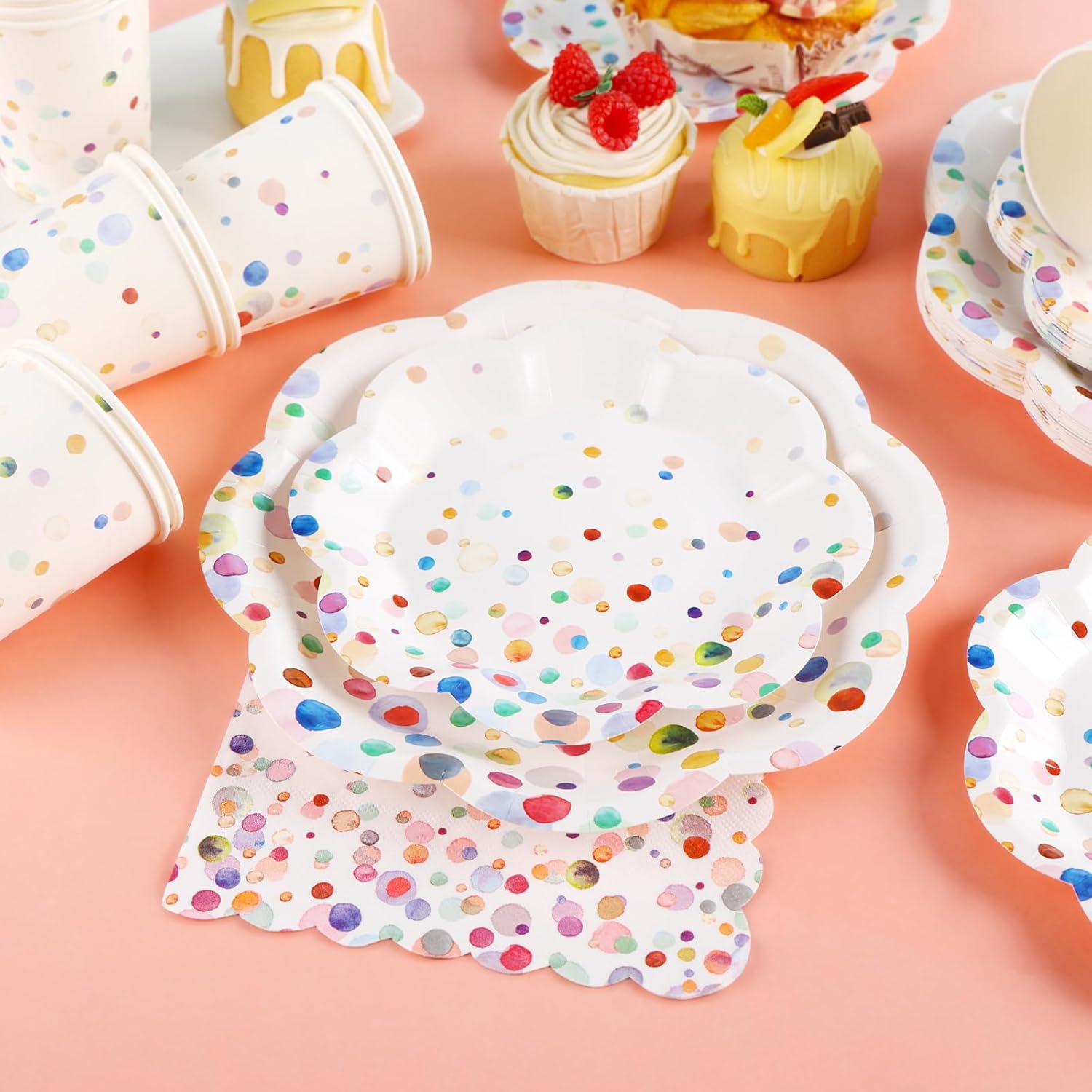 Colorful Birthday Plates and Napkins 200PCS Confetti Happy Birthday Party Plates Set Disposable Tableware Serve 50 for Art Paint Party Supplies Bubble Decorations-Colorful Paper Plates - Image 6