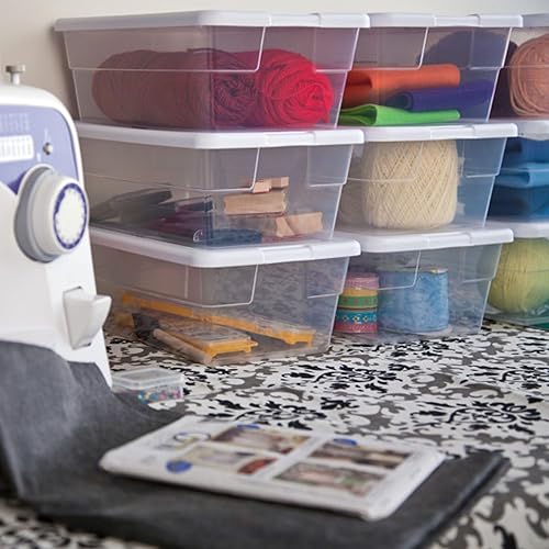 Vista 112 de Sterilite Paquete de 8 contenedores apilables con tapa, diseño de plástico transparente, 90 cuartos de galón