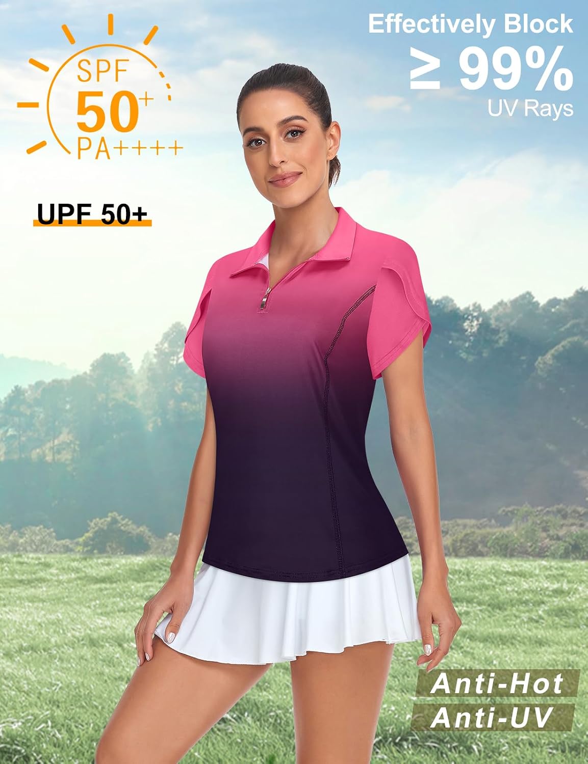 Tanst Sky Womens Golf Shirts Zip Up Overlap Short Sleeve Workout Tops Quick Dry Tennis Shirt