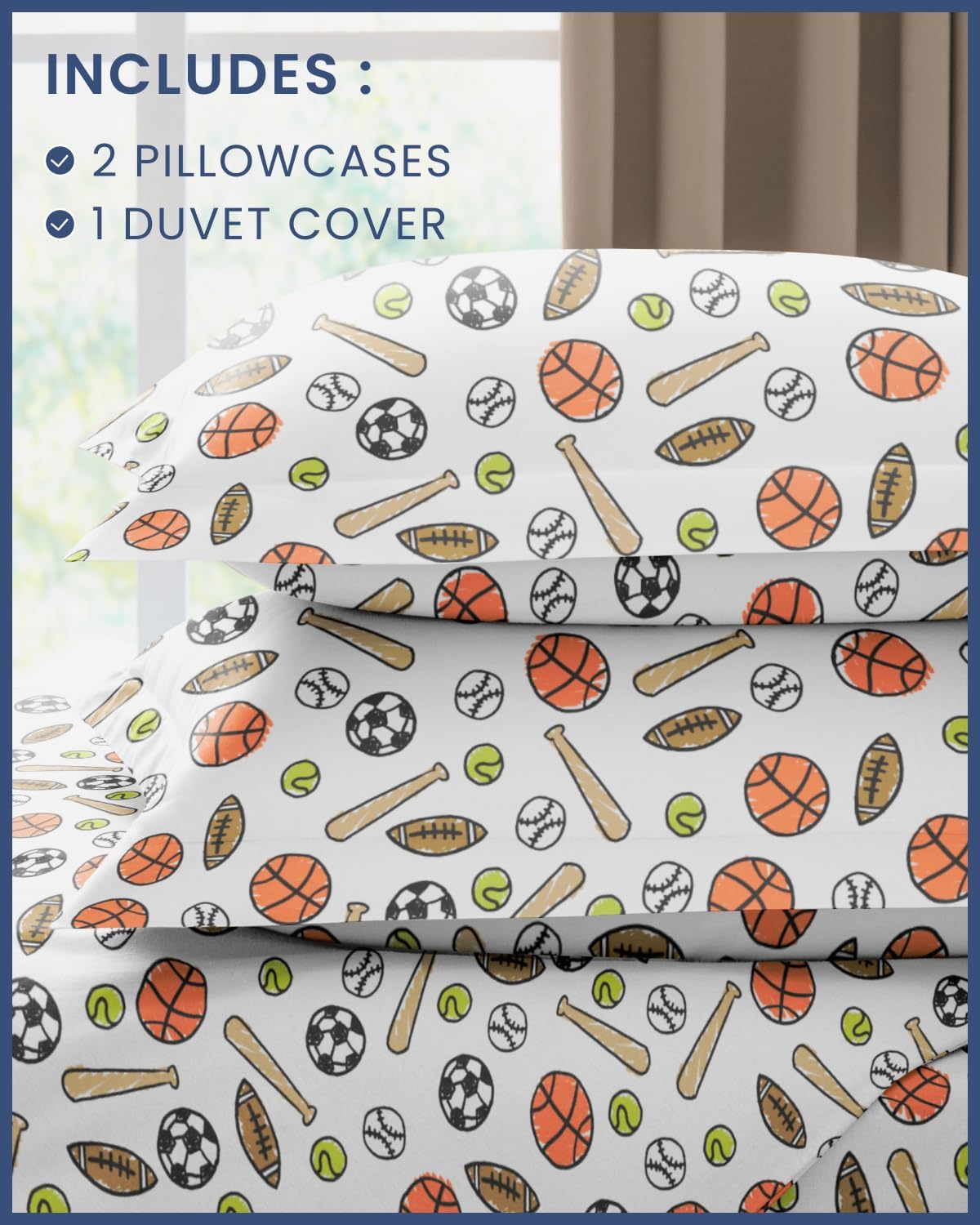 Kids Duvet Cover Set Queen Size - 3 Piece Princess Microfiber Duvet Cover Set & 2 Pillow Shams w/Zipper Closure & Ties - Easy-Care & Fade Free - Soft & Cozy Bedding Set for Kids, Boys, Girls & Teens