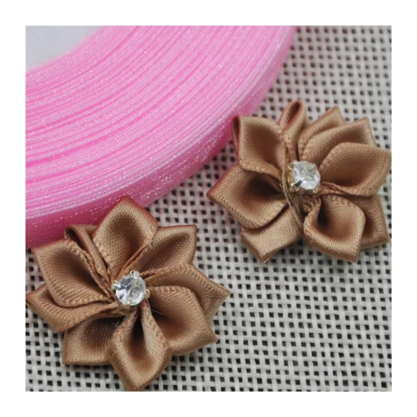 KiddiBubzi 20pcs 25mm Mix Color Ribbon Flowers With Rhinestone Garment Sewing Supplies Handmade Appliques(Color 13)