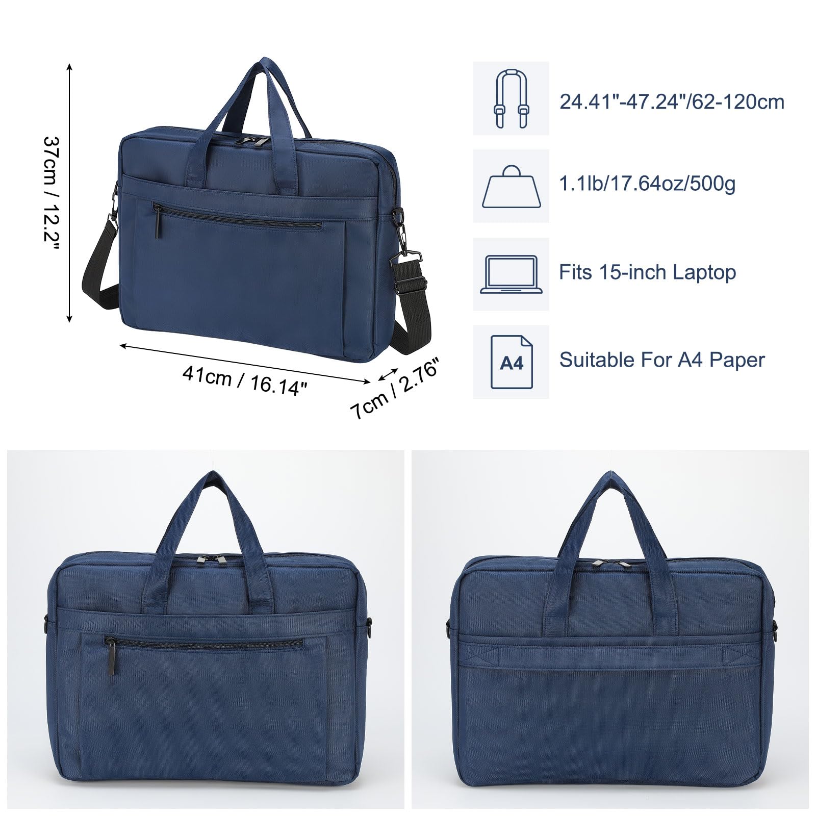 uxcell 15 Inch Laptop Briefcase Bag Oxford Removable Adjustable Shoulder Strap for Business Travel, Navy Blue