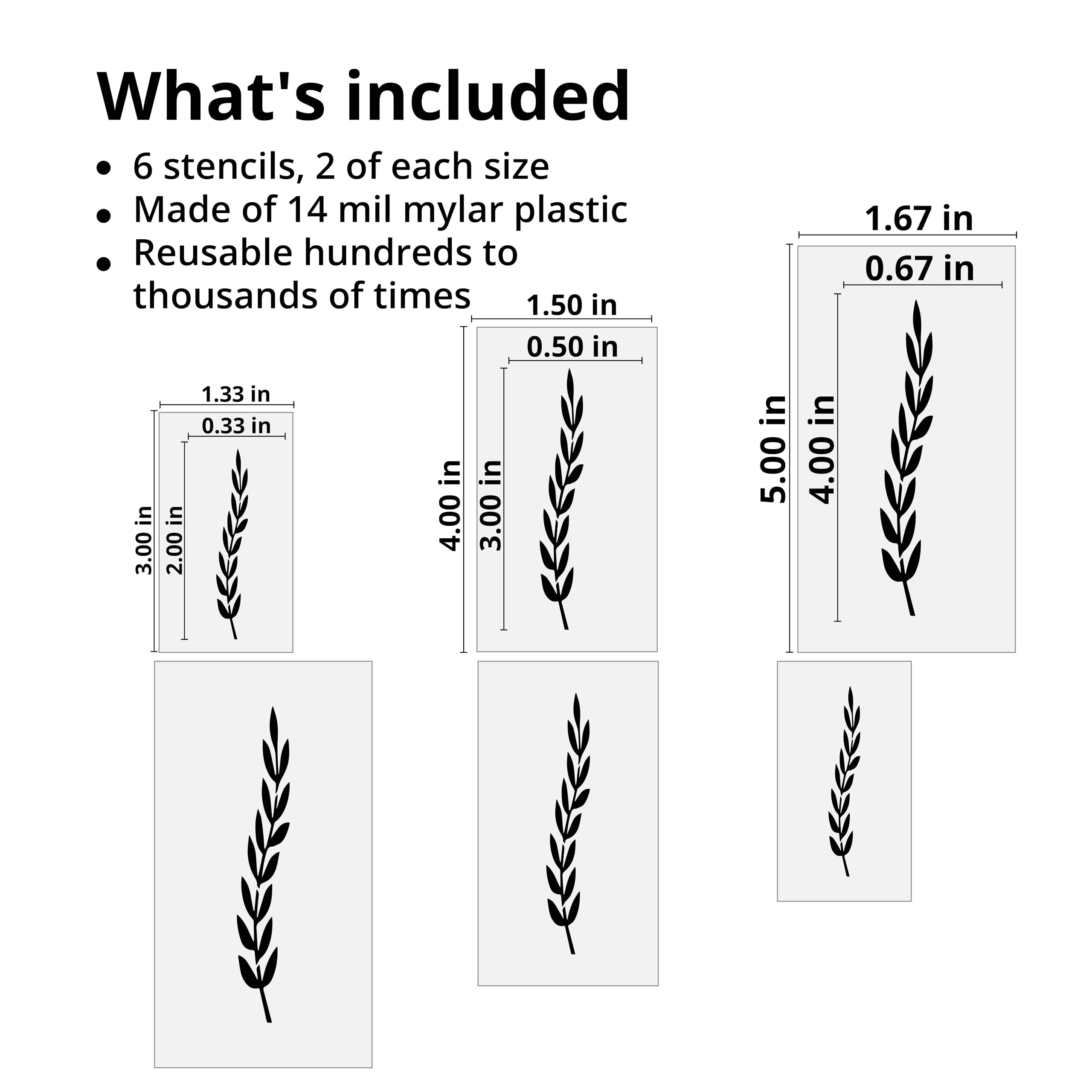 Szablon do wycinania łodyg pszenicy - wielokrotnego użytku do projektów DIY, malowania, rysowania, majsterkowania - 14 milionów plastiku mylarowego (2", 3" i 4", 2 każdy)
