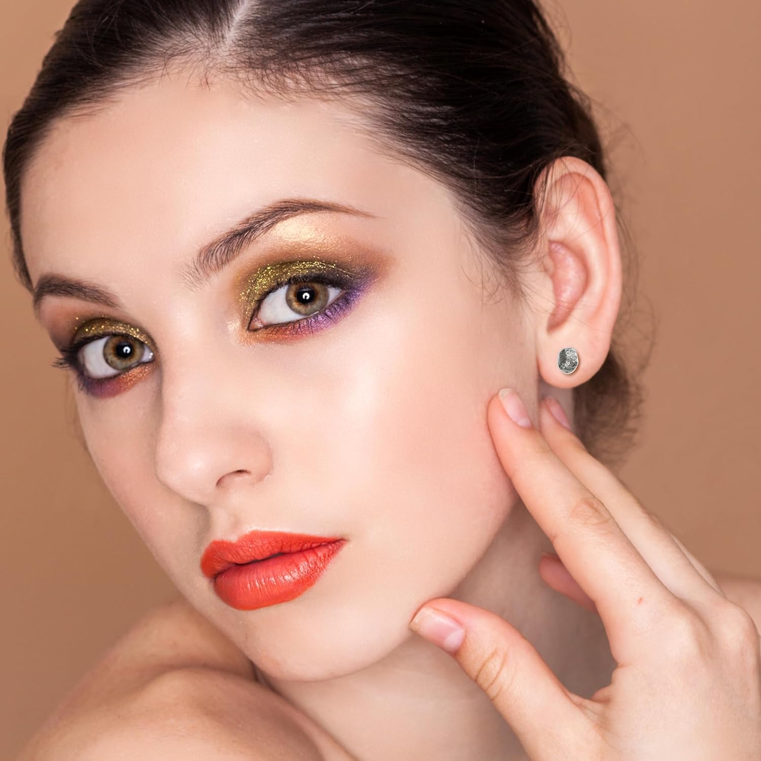 Natural Raw Gemstones Stud Earrings for Women in Sterling Silver, Birthstone Jewelry Gifts for Her Birthday, Anniversary, Graduation (Bezel-Set, 6x4mm) - Image 4