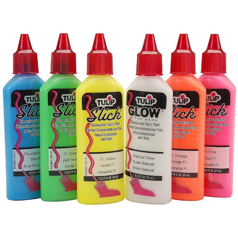 TulipNeon & Glow-in-the-Dark Assorted Colors Dimensional Fabric Paint - Set of 6 - Basic Supplies - 6 Pieces