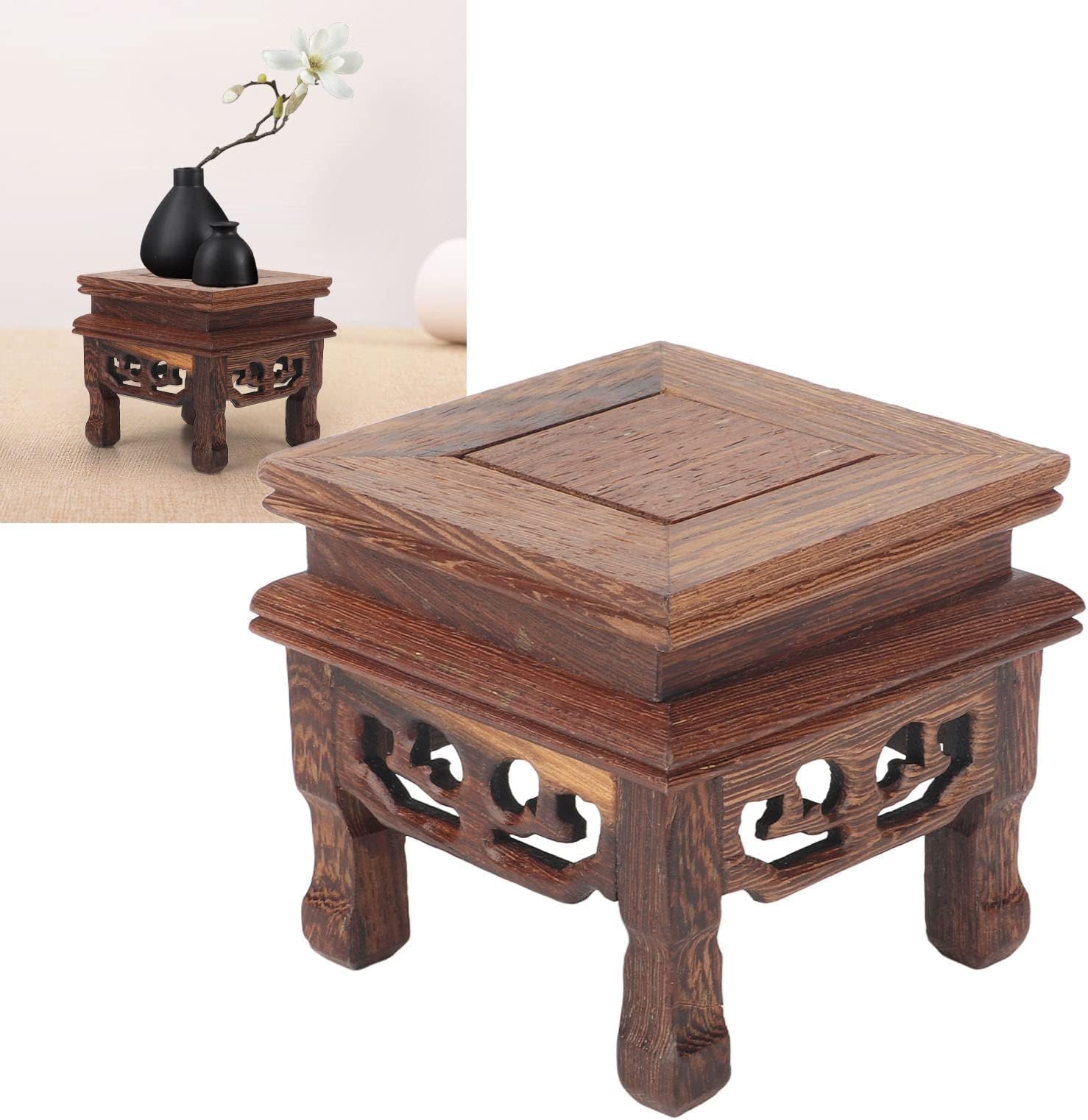 Wooden Display Square Stand Base, Wood Pedestal Stand, Wooden Display Stand Squared Stable Retro Style Durable Wood Widely Used Wooden Stand for Vase Teapot Table Lamps