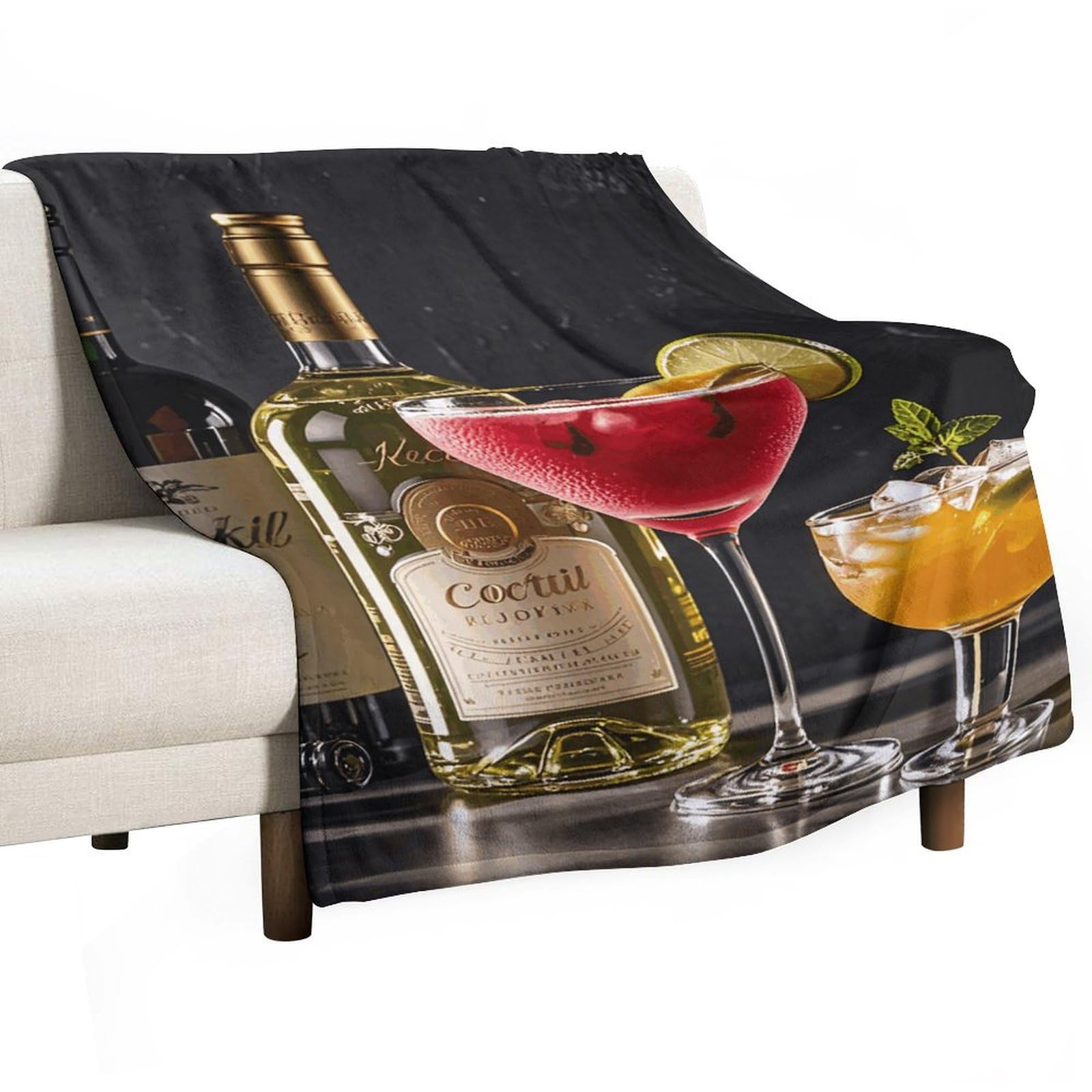 Couverture en flanelle douce plaid motif vin et cocktail cadeau idéal lit