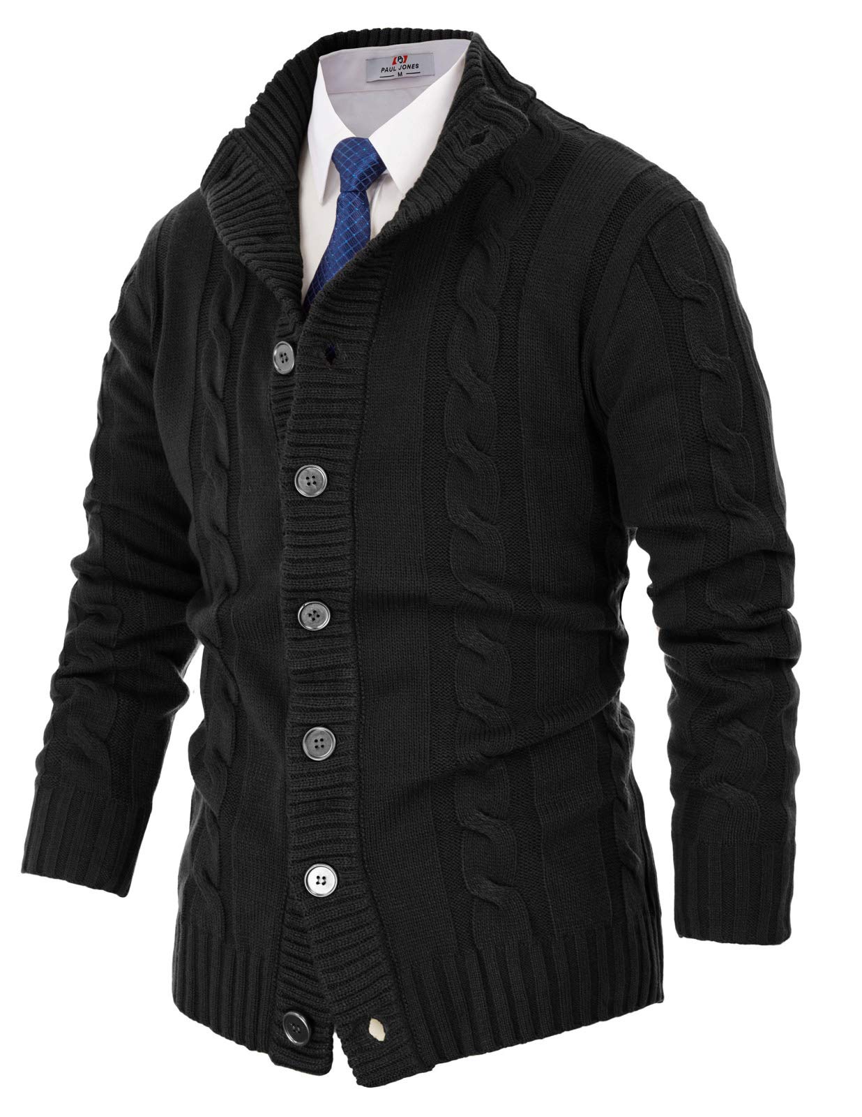 PJ PAUL JONES Chaqueta de punto para hombre con cierre de botones, diseño trenzado, con cuello alto acanalado, para otoño e invierno