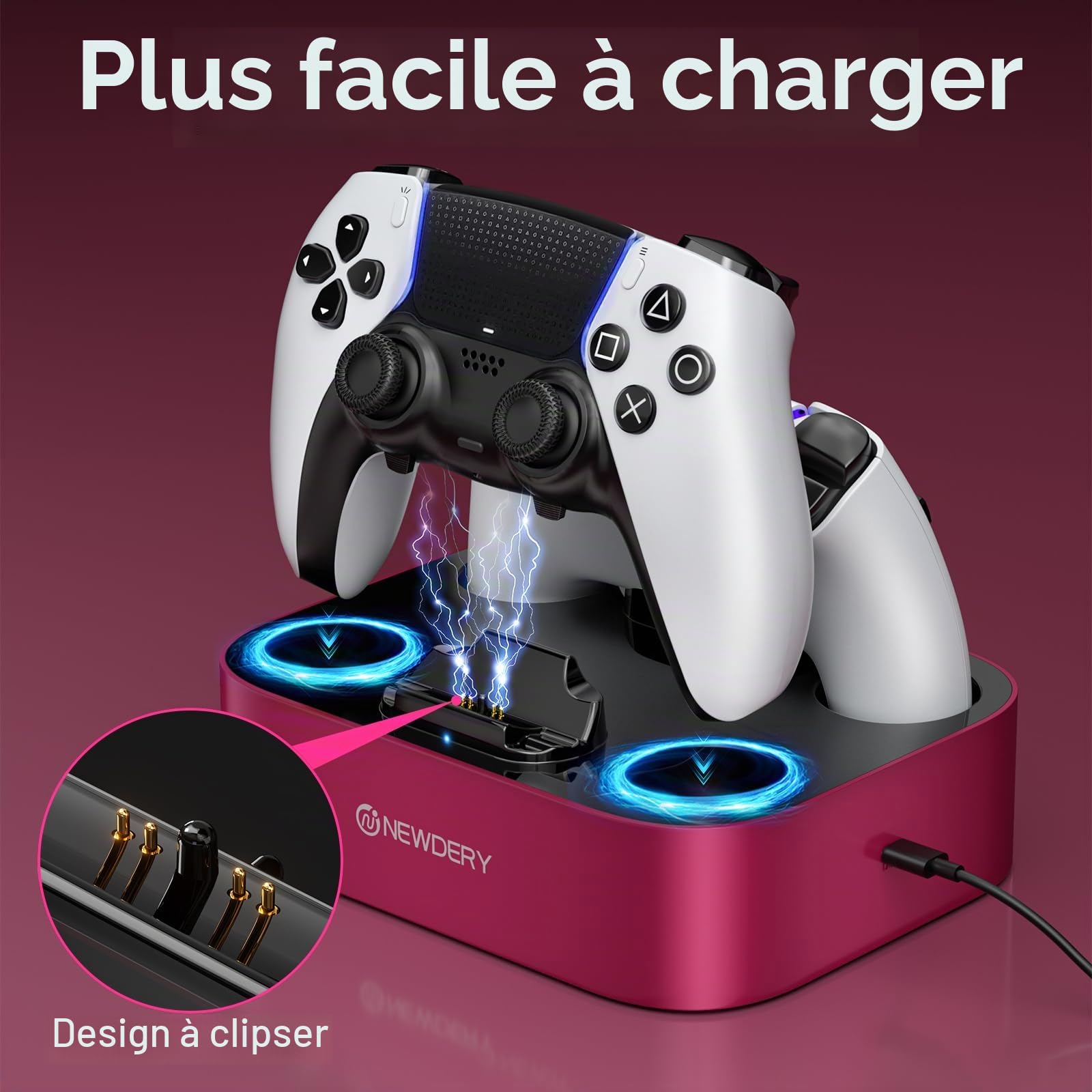 NEWDERY Station De Charge Pour Manette PS5 Compatible Avec Manette Dualsense Edge, Station De Charge Rapide Avec Câble
