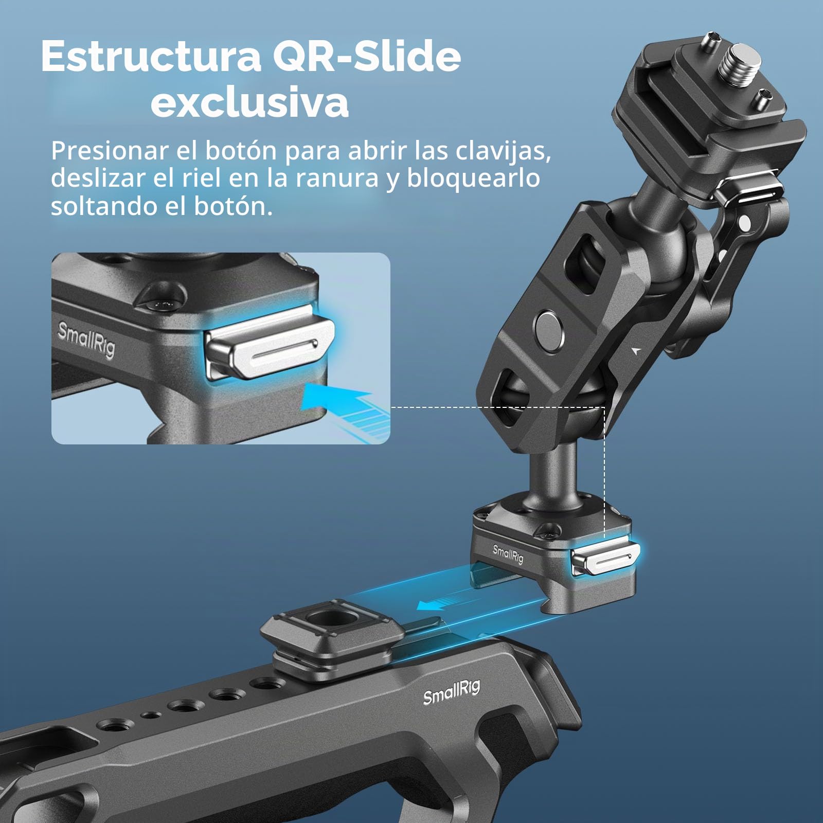 SMALLRIG Brazo Mágico de Liberación Rápida con Cabezal Esférico de 360°, con Tornillos de 1/4”-20 y Pasadores de Ubicación Desmontables, Carga Util Máxima de 5,5 kg/12,1 LB, HawkLock H21-4488