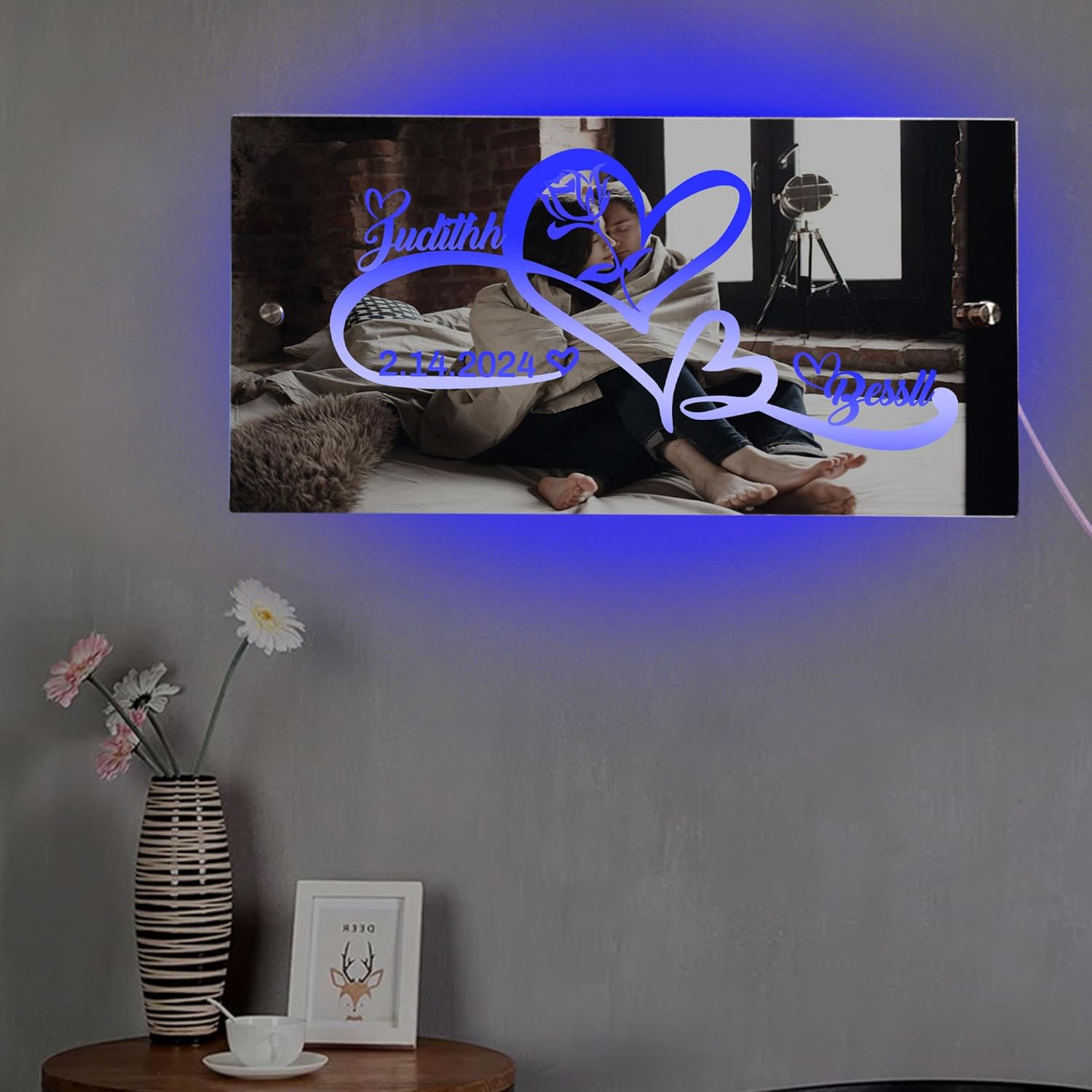 Personalized Infinity Heart LED Mirror Sign, Custom Name, Valentine's Day Gift, Small, Acrylic, Wall Mount, Rectangular, LED, Modern, Love, Bedroom