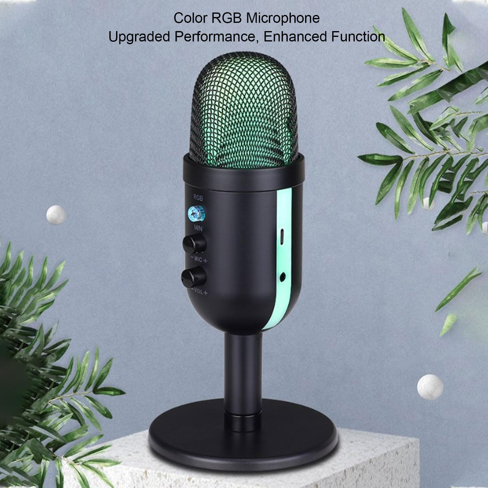 Diyeeni Microphone de Jeu, Microphone D'ordinateur USB, avec Prise Casque, Lumière LED, Muet, Bouton de Gain, Micro Podcast Condenseur pour L'enregistrement de Studio, Youtube, Streaming