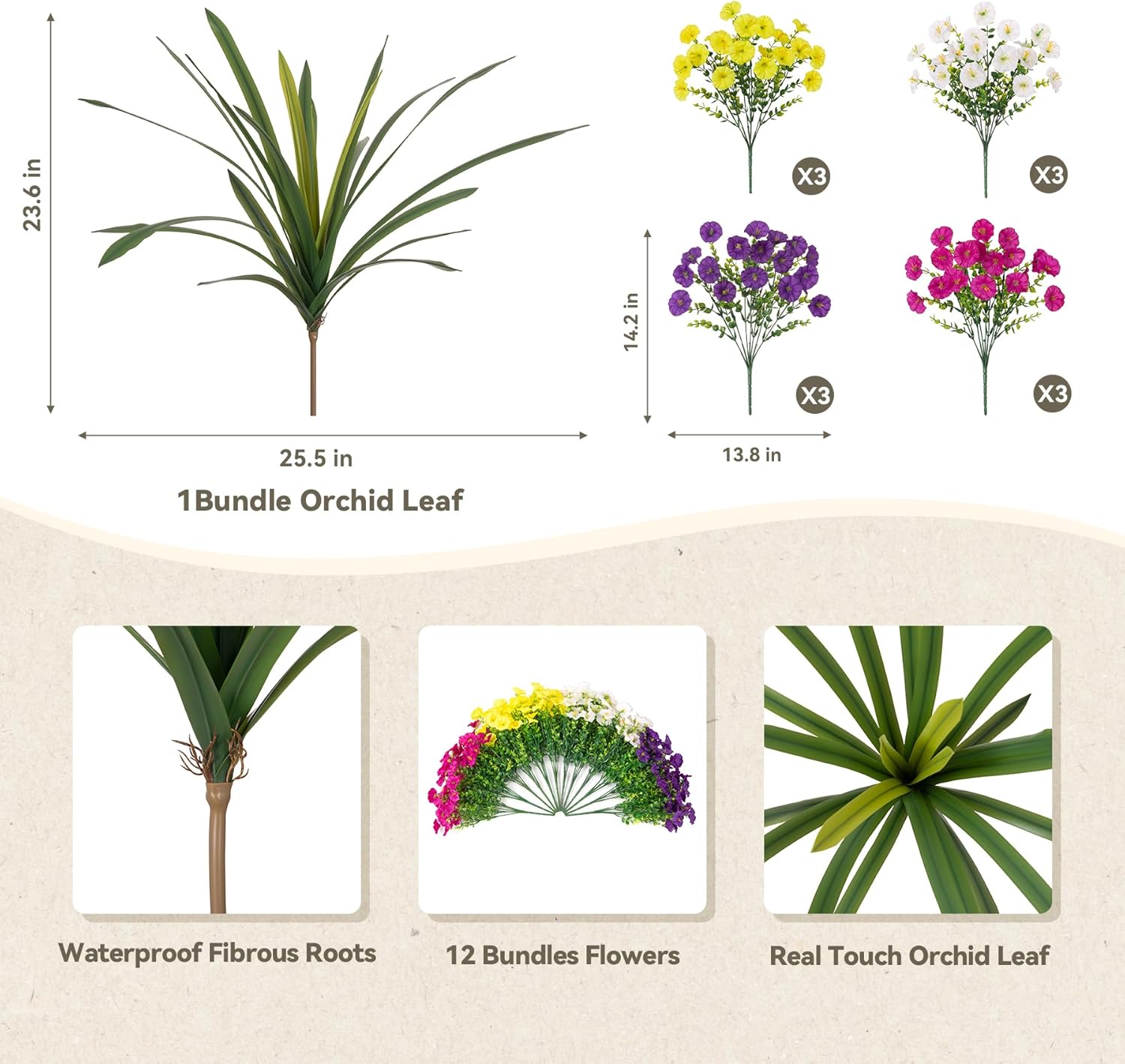 Artificial Flowers for Outdoors Fake Plants Outside, 12 Bundles Silk Morning Glory with Eucalyptus + Orchid Leaf UV Resistant Realistic Faux Flowers for Porch Planter Garden Patio (Mix Color) - Image 2