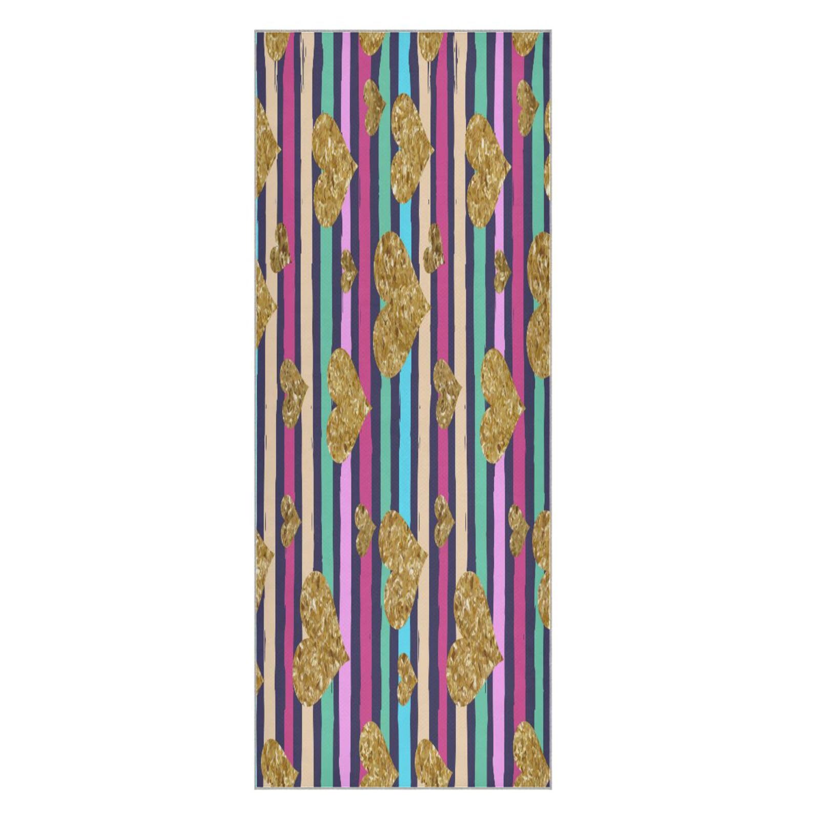 pnyoin Gold Heart Confetti Dark Yoga Towel,Hot Yoga Mat Towel with Grip Dots Sweat Absorbent Non-Slip for Hot Yoga, 24