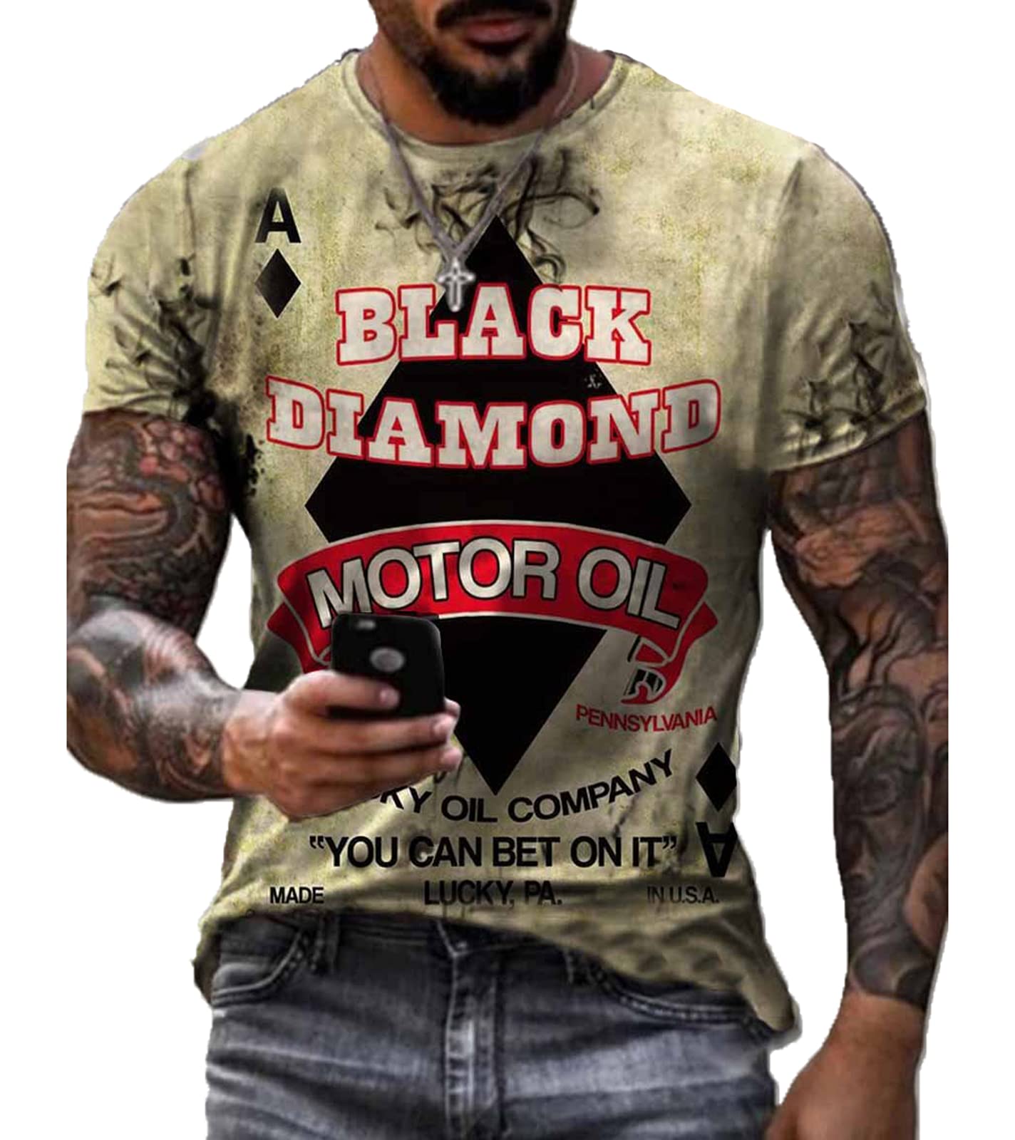 Keepmore Men's #8 Oldschool T Shirt For -Retro American Motorcycle Motor Oil Print Short Sleeve T-Shirts
