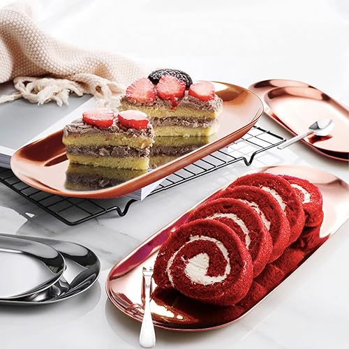 Miniatura 5 de Lainrrew 2 bandejas de toallas de acero inoxidable, bandeja organizadora de joyas doradas, bandejas de tocador para lavabo, bandeja decorativa