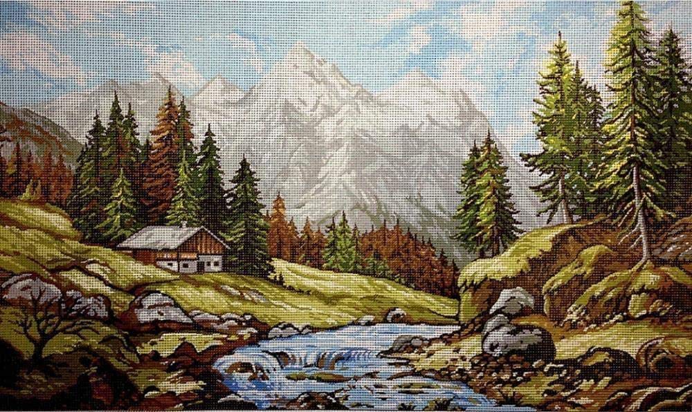 Kit de broderie au point de croix paysage montagne pour s'évader et décorer son salon 50x30cm cod.449