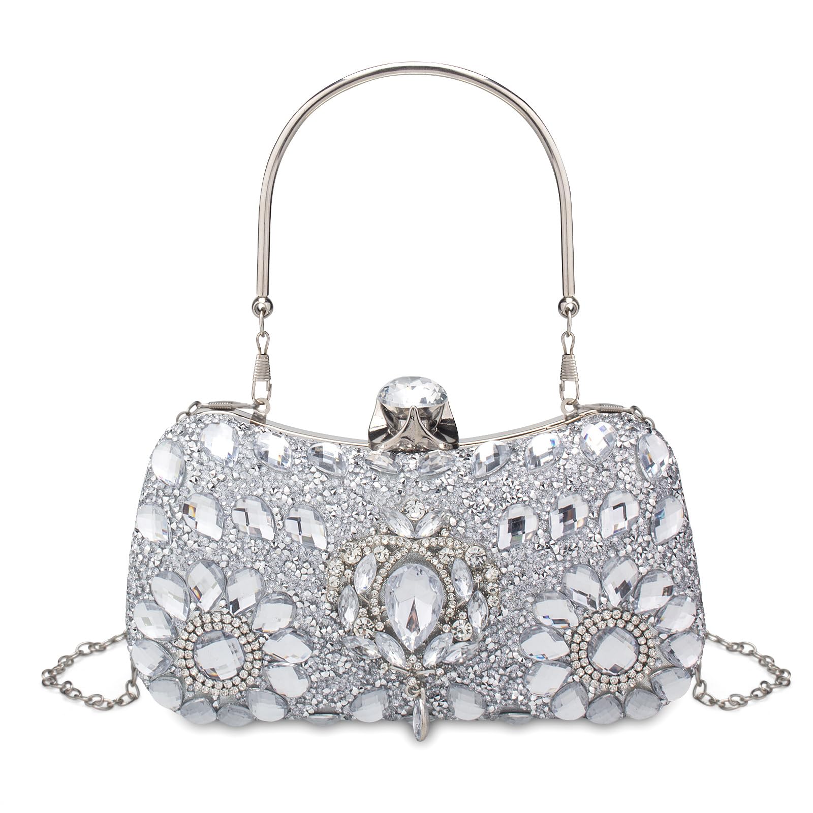 Simcat Women’s Clutch Purses Crystal Evening Bag, Sparkly Rhinestone Clutch Handbag for Bridal Wedding Party Prom (Silver)