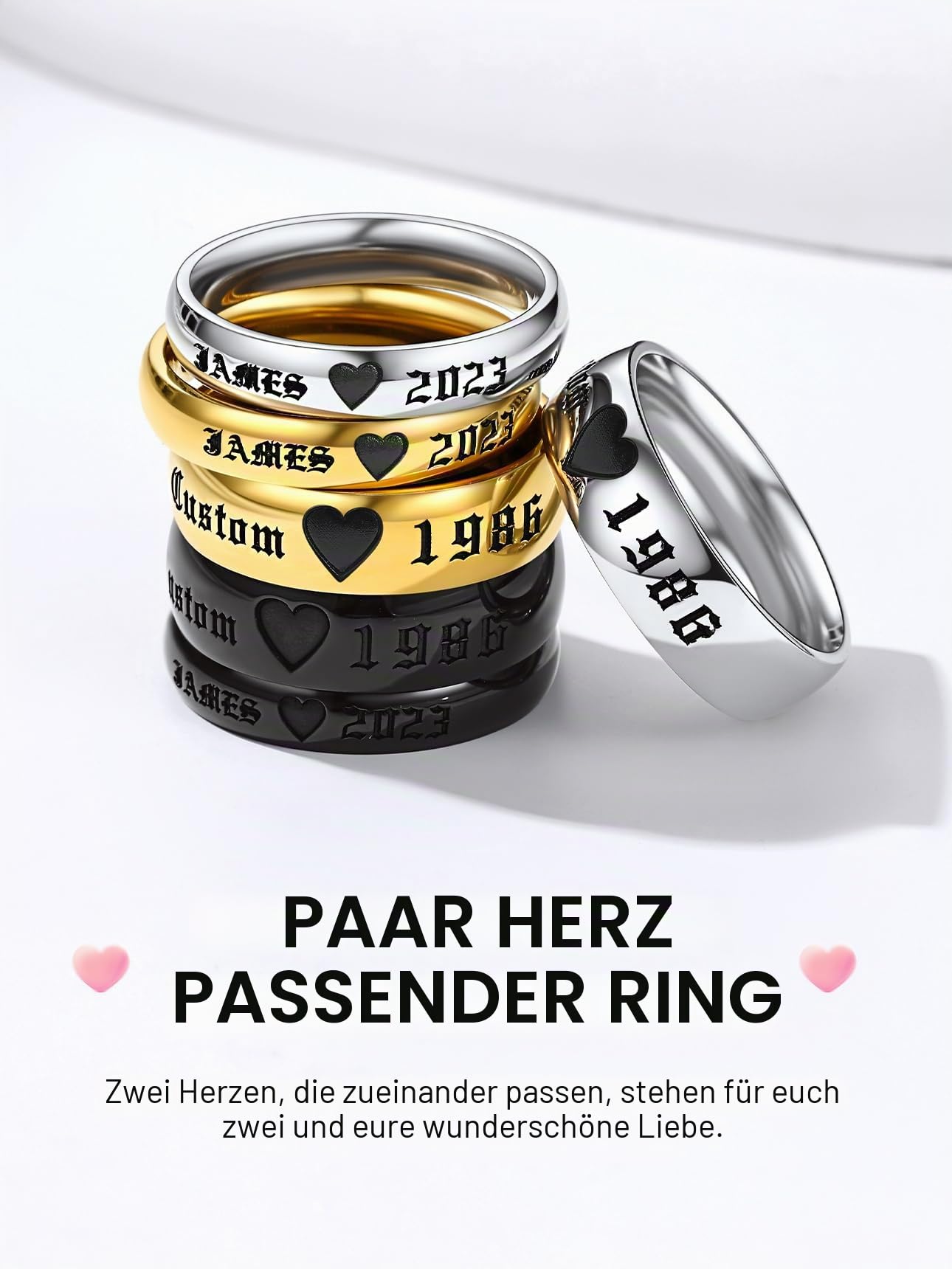 Bestyle Herzringe für Paare Damen Männer Liebe Herz Ringe Set Edelstahl Verlobungsring Trauringe Paarringe Couple Promise Ringe