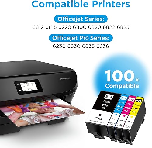 Miniatura 2 de Cartuchos de tinta 934XL y 935XL compatibles con HP 934 935 XL Combo Pack, para Officejet Pro 6830 6230 6835 6812 6815 6820 6220 6800 (1 negro, 1