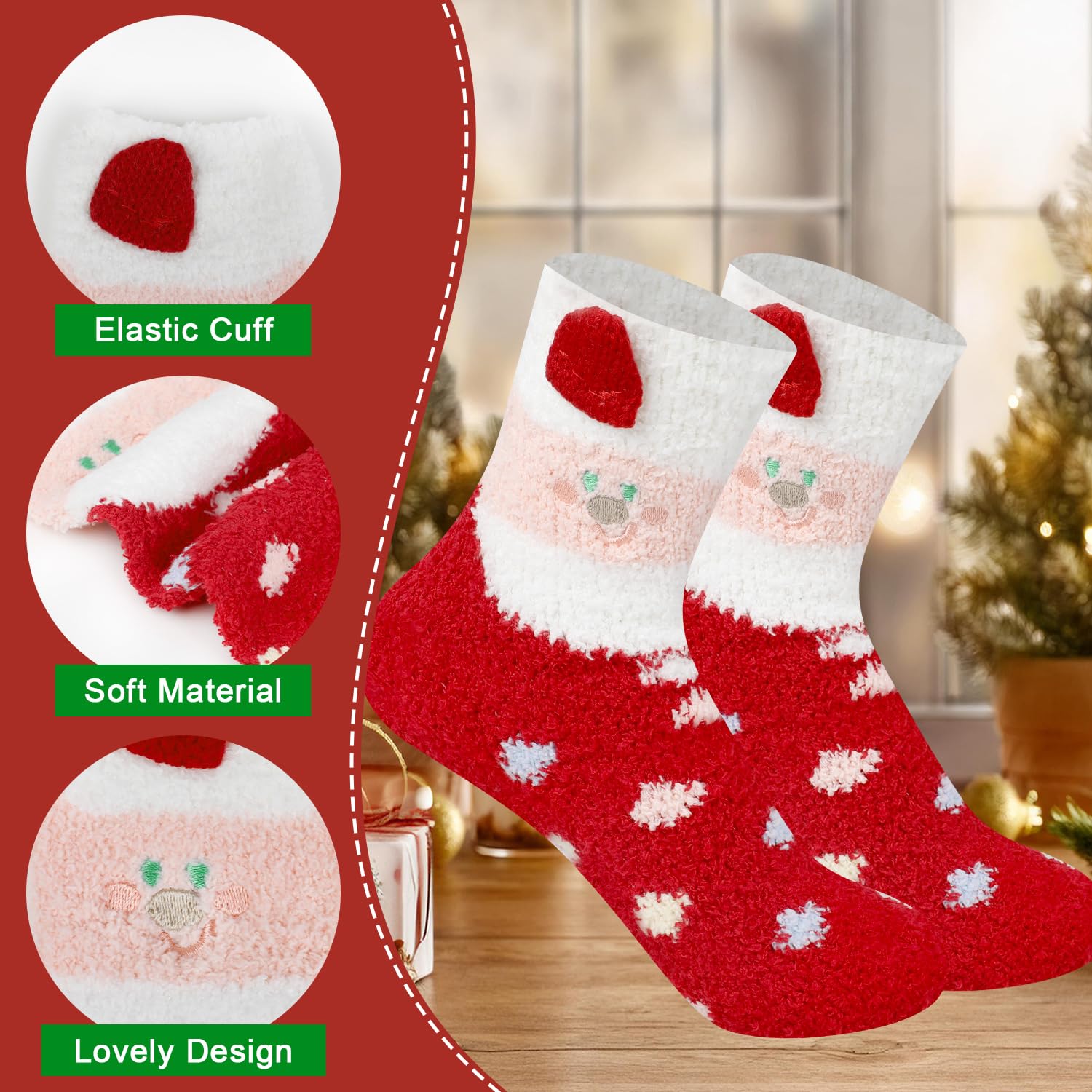 SULOLI 5 paires Chaussettes de Noel avec Sac Cadeaux Chaussettes d’Hiver | Chaud Tricot Pompon Décoration Femme Noël Épais Chaussette à la Maison