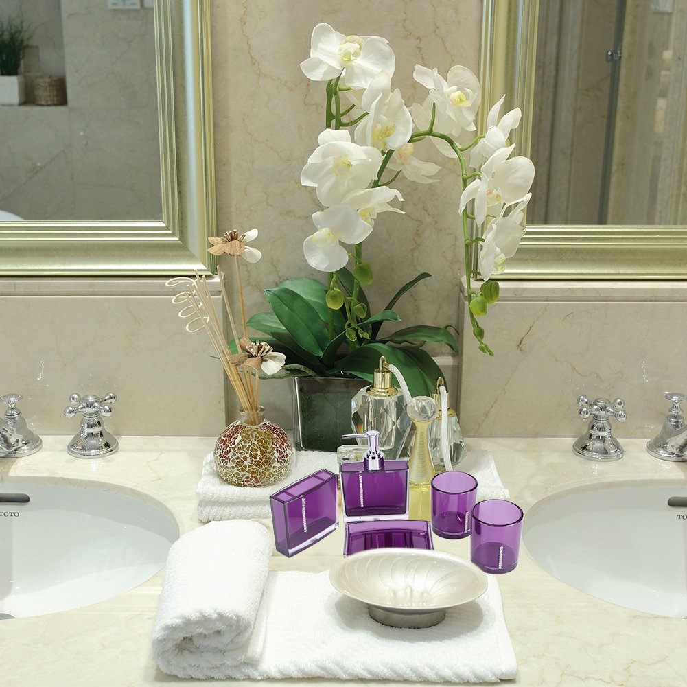 5 Pcs Bathroom Accessories Set Luxury Bath Vanity Set with Toothbrush Holder Containe Tumble Dish Liquid Lotion Pump Dispenser Lotion Dispenser Pump Toothbrush Cup
