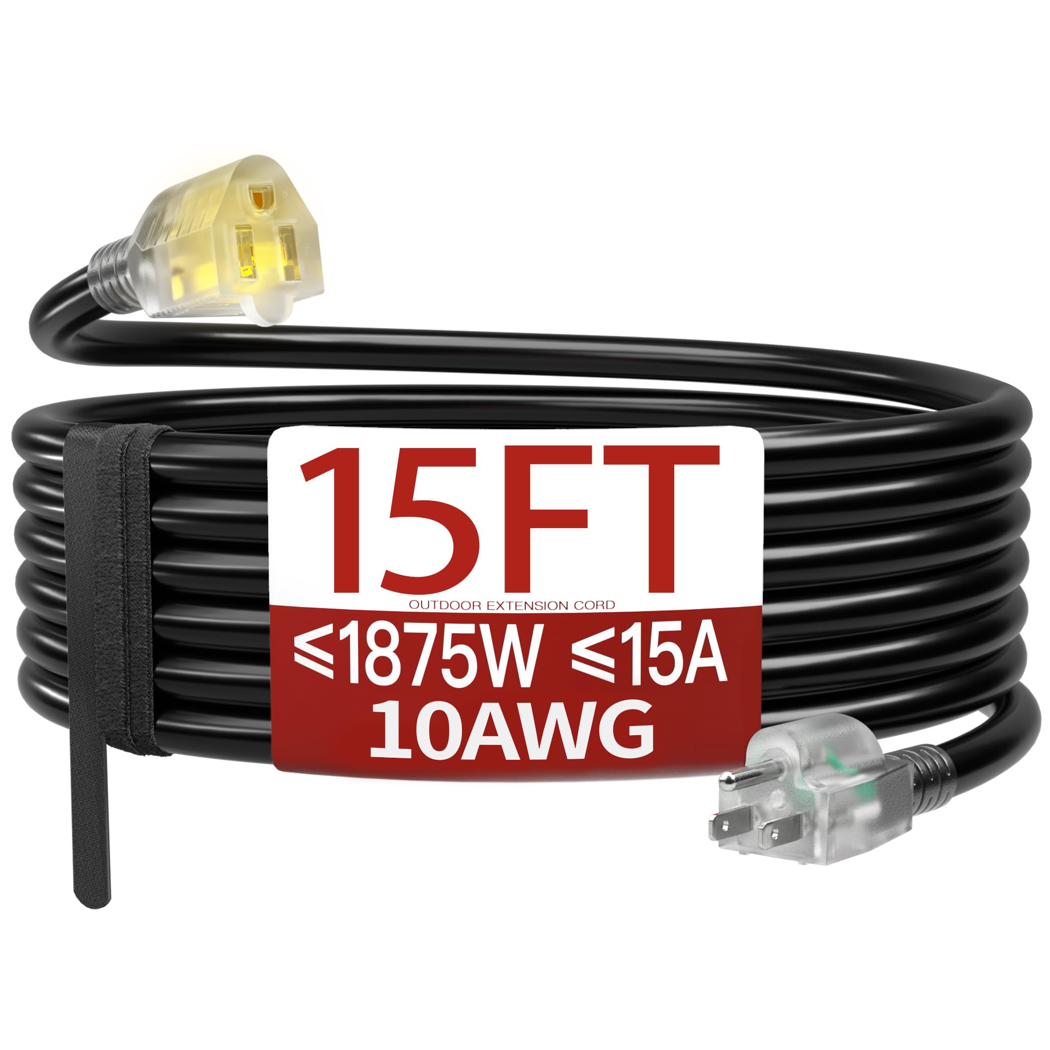 Skrizcable 15 FT 10 Gauge Extension Cord Outdoor, Black Power Cord