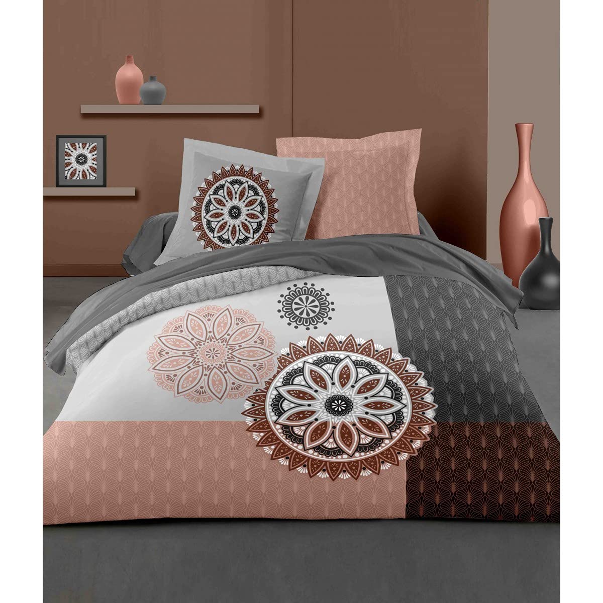 HOME LINGE PASSION Parure De Couette Louxor - 1 Housse De Couette 240 X 260 Cm 2 Taies 65 X 65 Cm Bleu Et Blanc 84656197