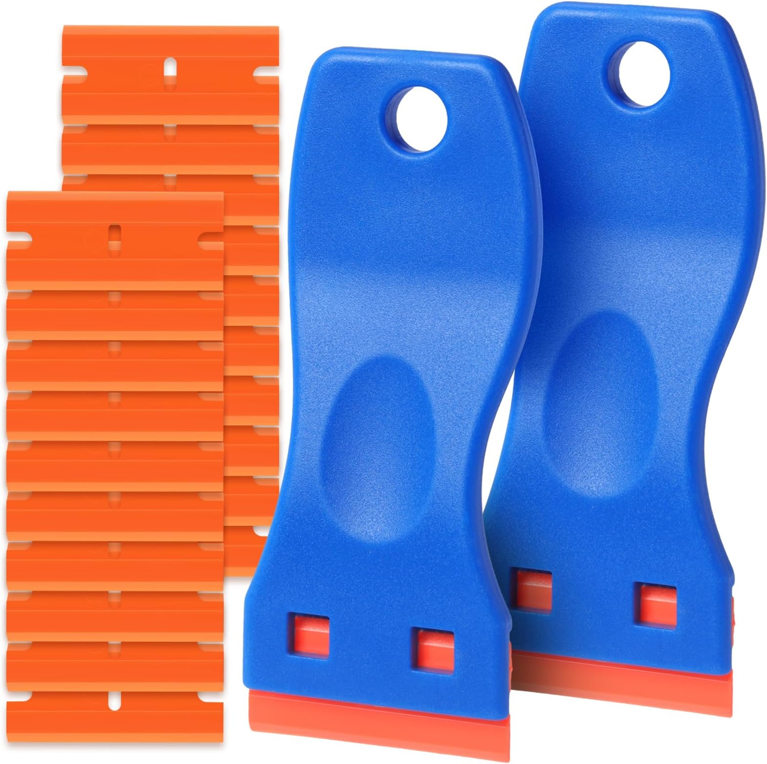 Plastic Razor Blade Scraper Tool, 2 Pcs Razor Scraper with 20 Pcs Plastic Blades, Cleaning Scraper Remover for Removal Floor Stove Scraping Labels and Decals Sticker on Car Window Glass