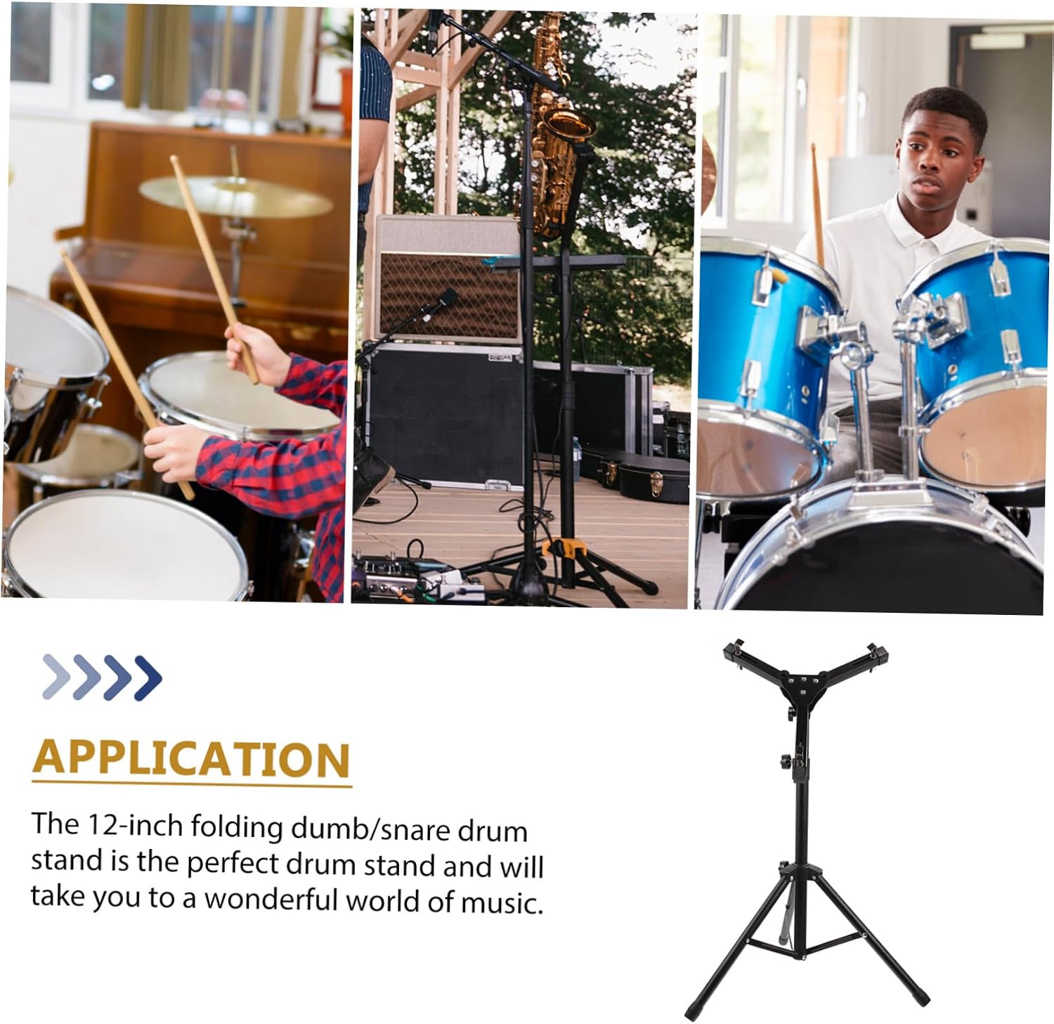 BESTonZON 1set Folding Snare Drum Stand Height Tripod Rack for Beginner Practice Compact Design for Home Use Black Alloy Construction