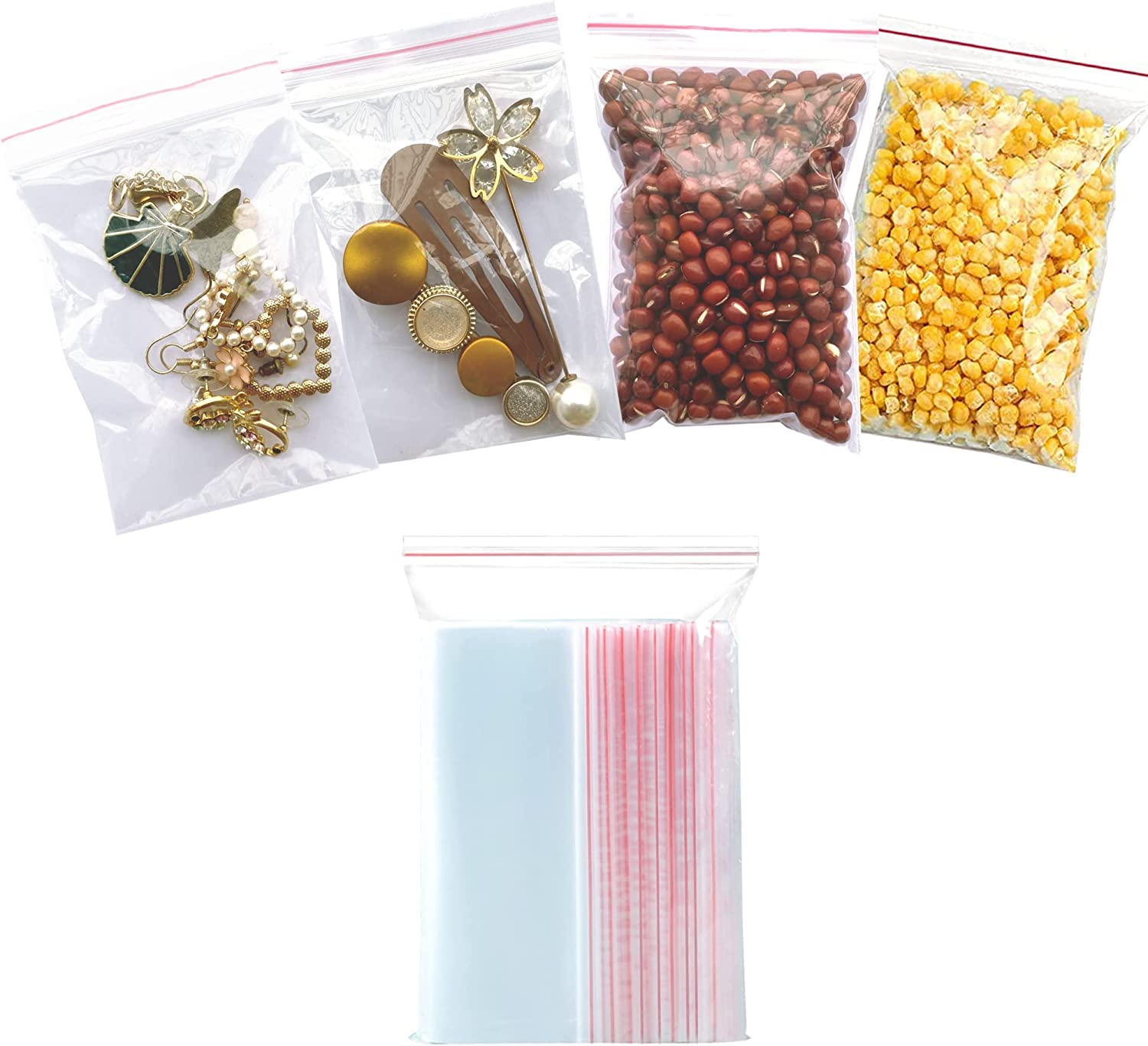 3" x 4" Small Ziplock Plastic Bags, 200pcs Reusable Clear Storage Bags for Seeds, jewellery, Samples, Coins, Pills, Snacks (3"x4")