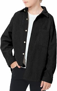 Camisa Niños de Pana Relaxed Fit, Sobrecamisa Oversize Color Sólido para Nino 5-12 años